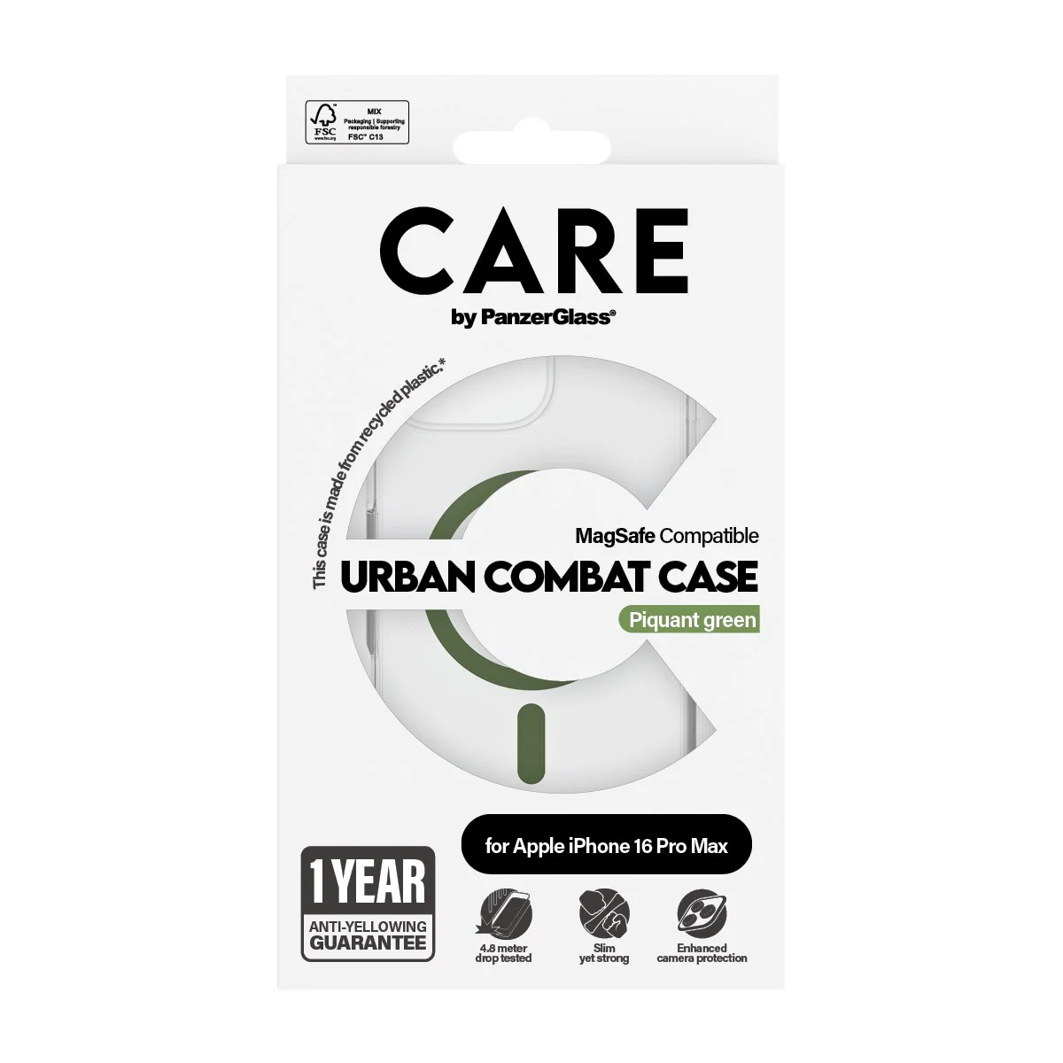 CARE™ by PanzerGlass® Urban Combat Case Transparent w. Green MagSafe iPhone 16 Pro Max - Image 3