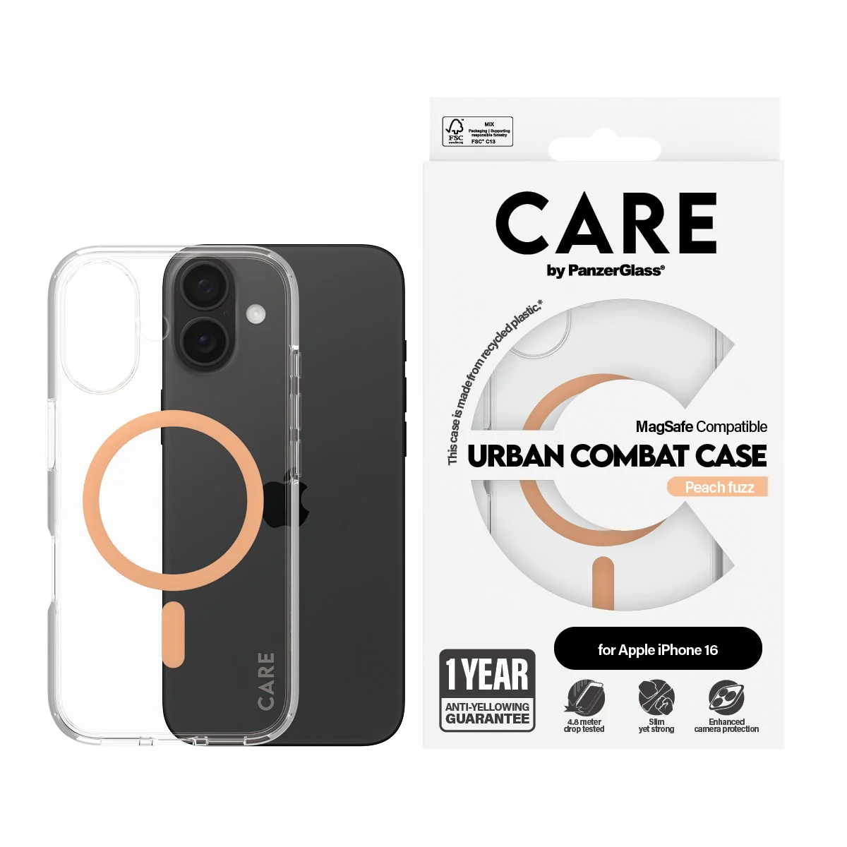 CARE™ by PanzerGlass® Urban Combat Case Transparent w. Peachy MagSafe iPhone 16 - Image 2