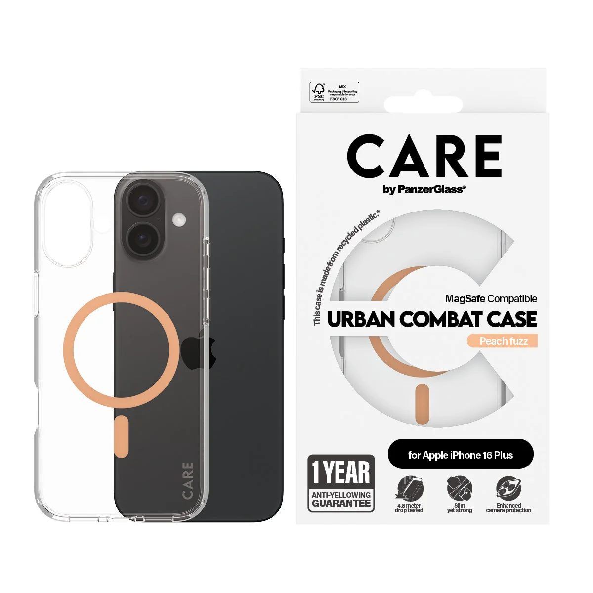 CARE™ by PanzerGlass® Urban Combat Case Transparent w. Peachy MagSafe iPhone 16 Plus - Image 2