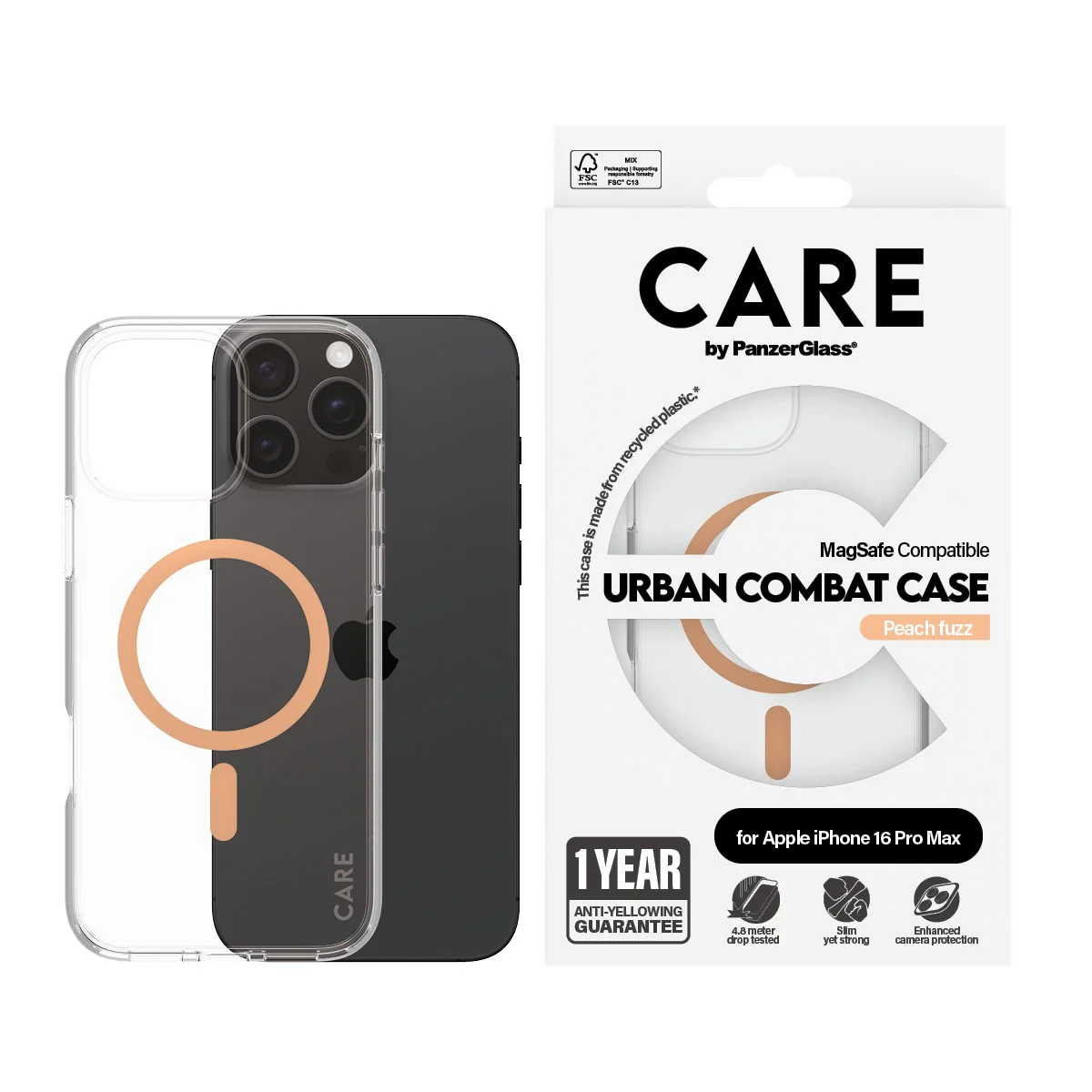 CARE™ by PanzerGlass® Urban Combat Case Transparent w. Peachy MagSafe iPhone 16 Pro Max - Image 2