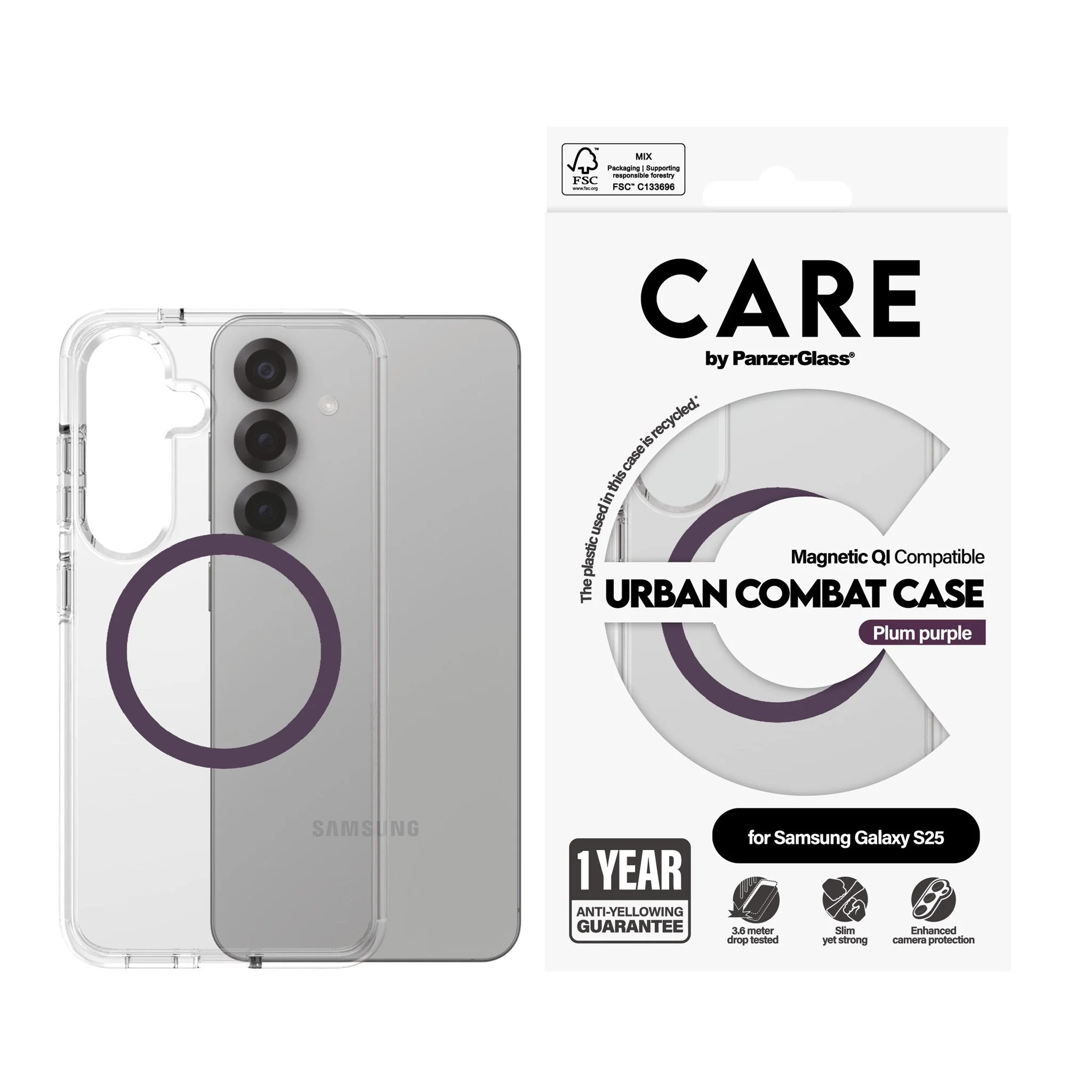 CARE⢠by PanzerGlass® Urban Combat Case Transparent w. Plum Purple Qi Compatible Samsung Galaxy S25 - Image 2