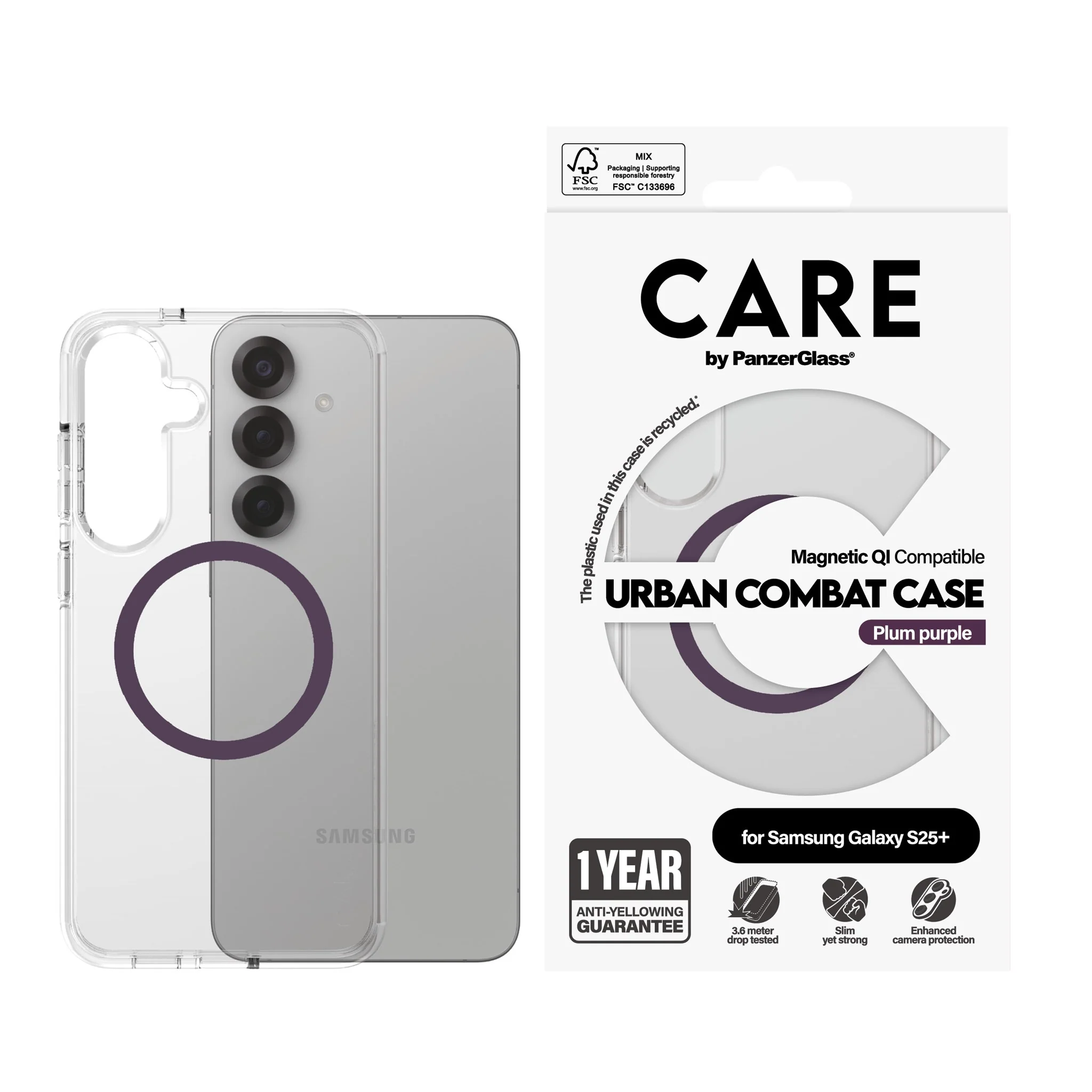 CARE⢠by PanzerGlass® Urban Combat Case Transparent w. Plum Purple Qi Compatible Samsung Galaxy S25+ - Image 2