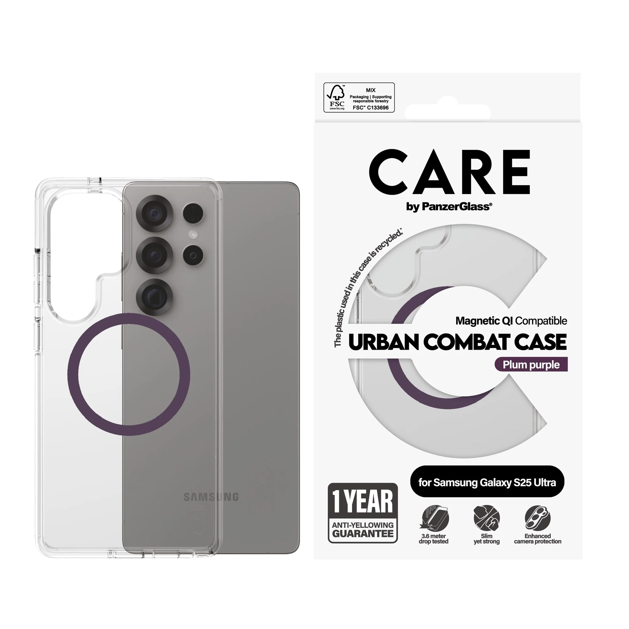 CARE⢠by PanzerGlass® Urban Combat Case Transparent w. Plum Purple Qi Compatible Samsung Galaxy S25 Ultra - Image 2
