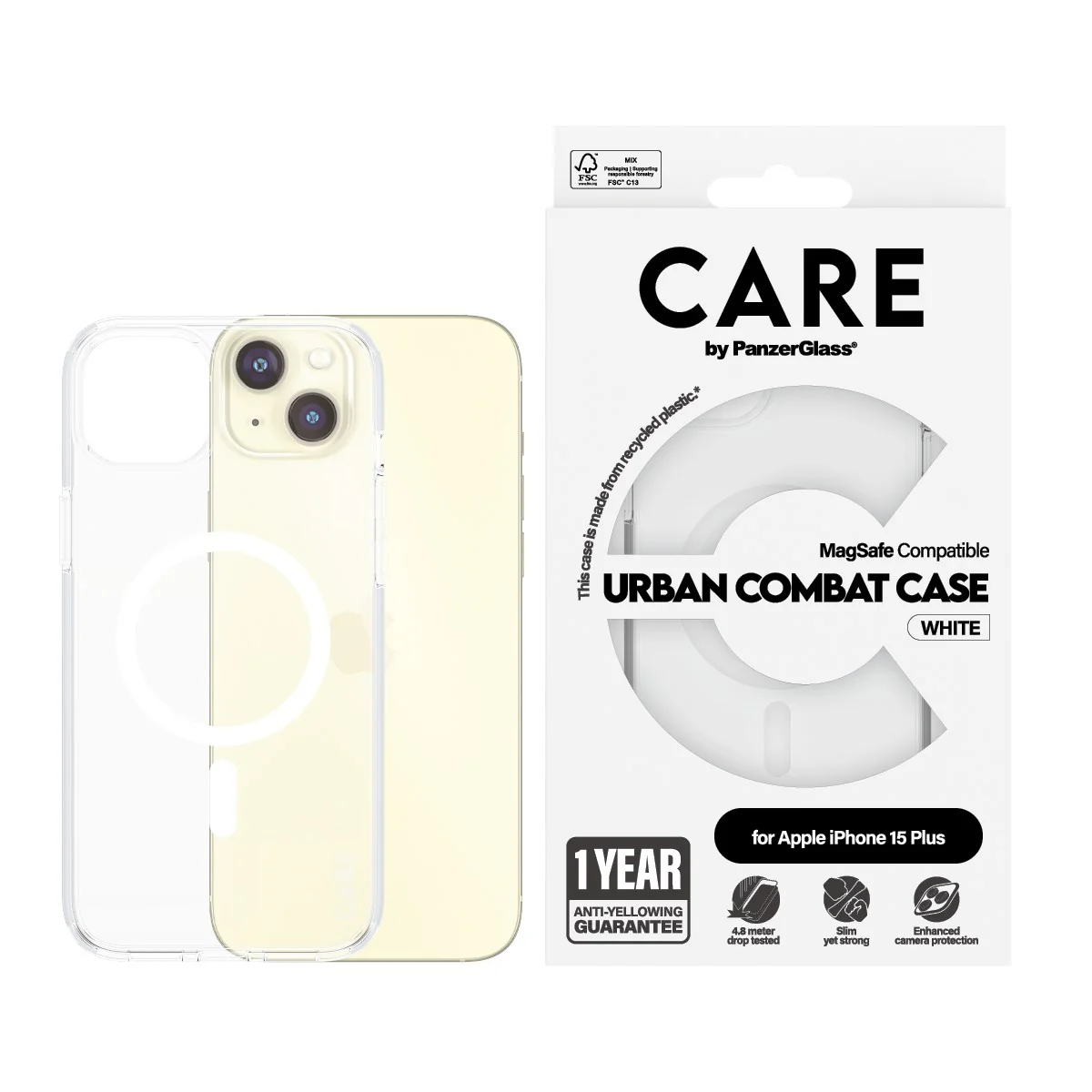 CARE™ by PanzerGlass® Urban Combat Case Transparent w. White MagSafe iPhone 15 Plus - Image 2