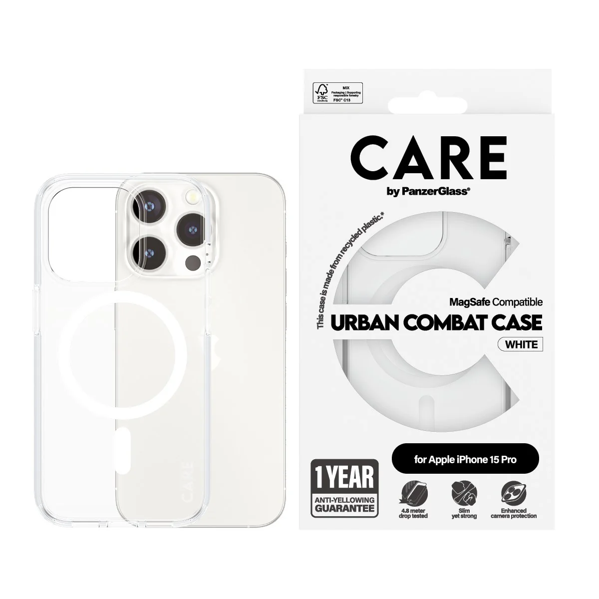 CARE⢠by PanzerGlass® Urban Combat Case Transparent w. White MagSafe iPhone 15 Pro - Image 2