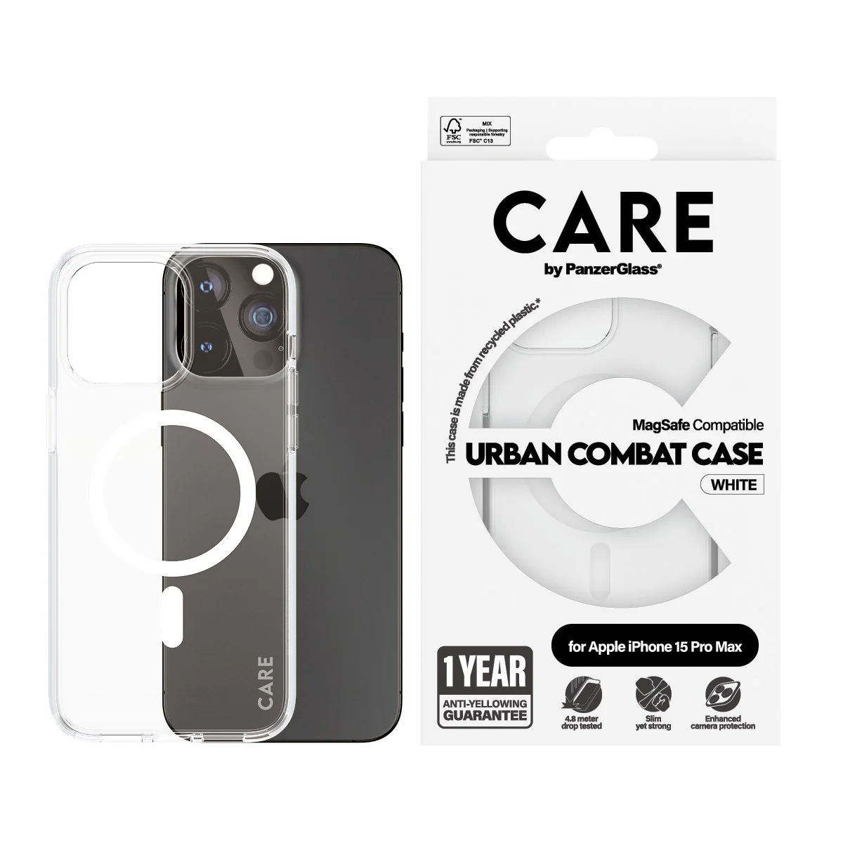 CARE™ by PanzerGlass® Urban Combat Case Transparent w. White MagSafe iPhone 15 Pro Max - Image 2