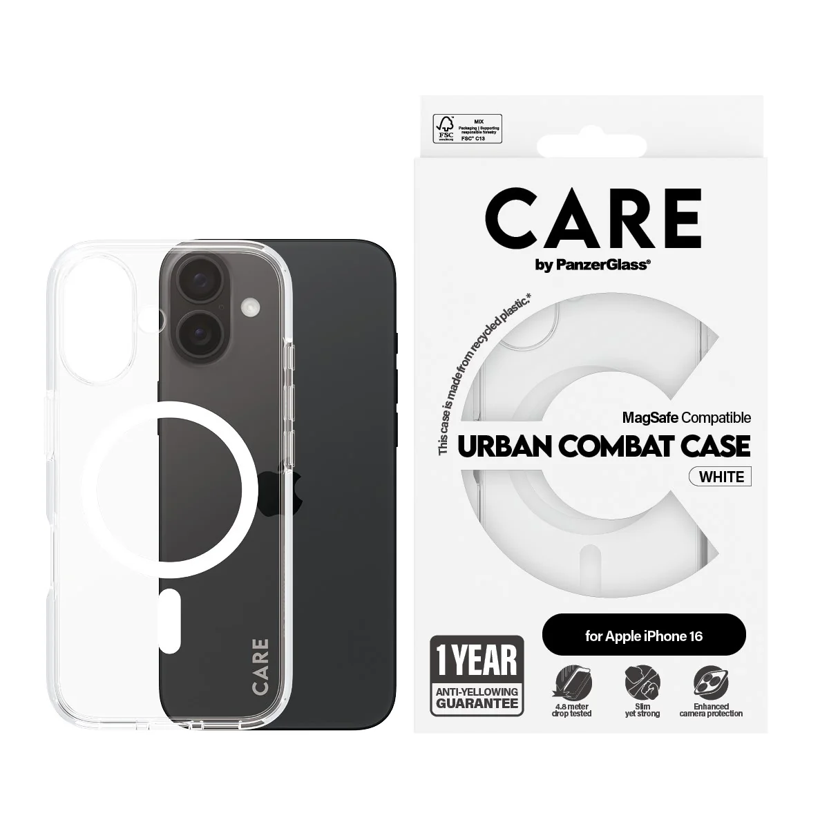 CARE™ by PanzerGlass® Urban Combat Case Transparent w. White MagSafe iPhone 16 - Image 2