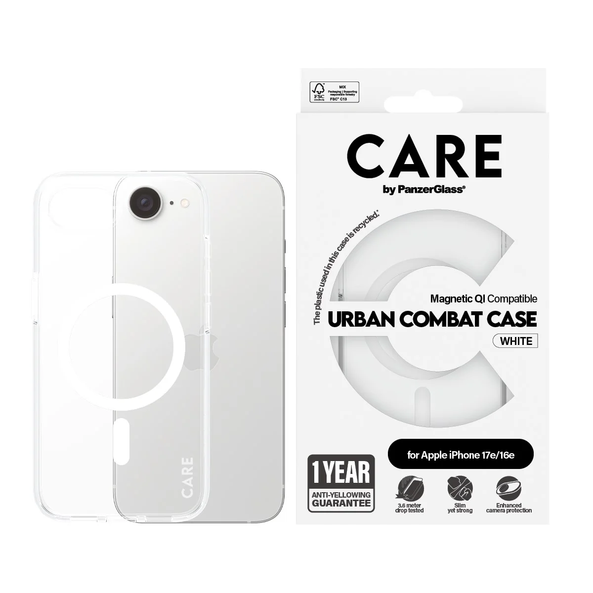 CARE™ by PanzerGlass® Urban Combat Case Transparent w. White Qi Compatible iPhone 17e | 16e - Image 2