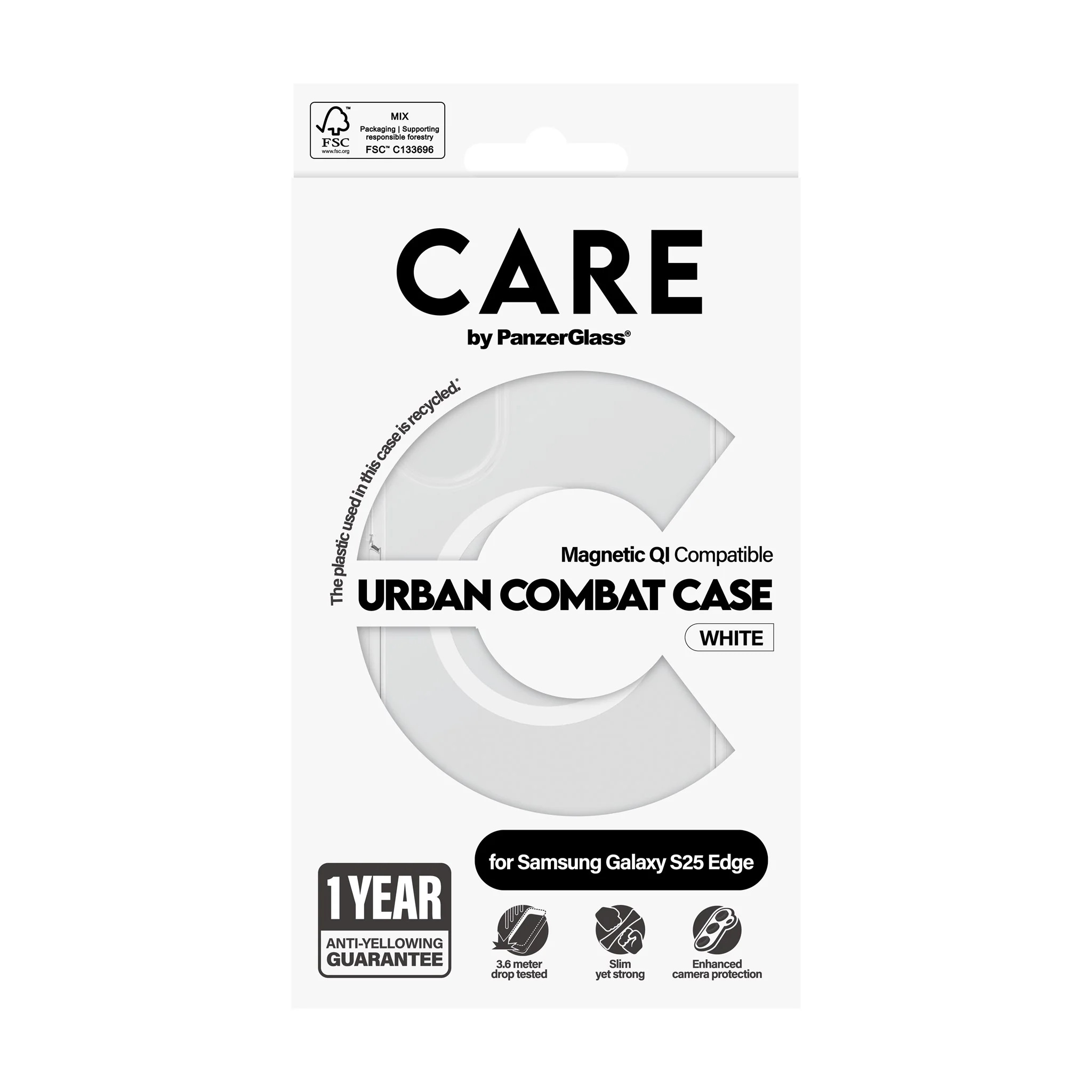 CARE™ by PanzerGlass® Urban Combat Case Transparent w. White Qi Compatible Samsung S25 Edge - Image 3