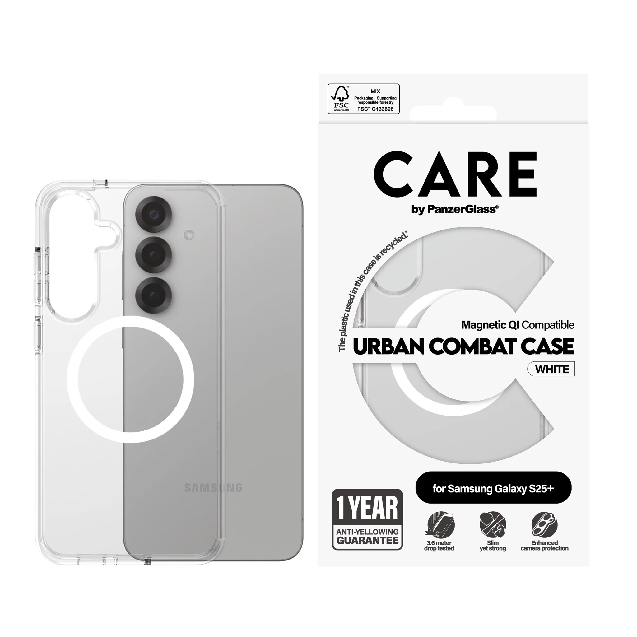 CARE⢠by PanzerGlass® Urban Combat Case Transparent w. White Qi Compatible Samsung Galaxy S25+ - Image 2