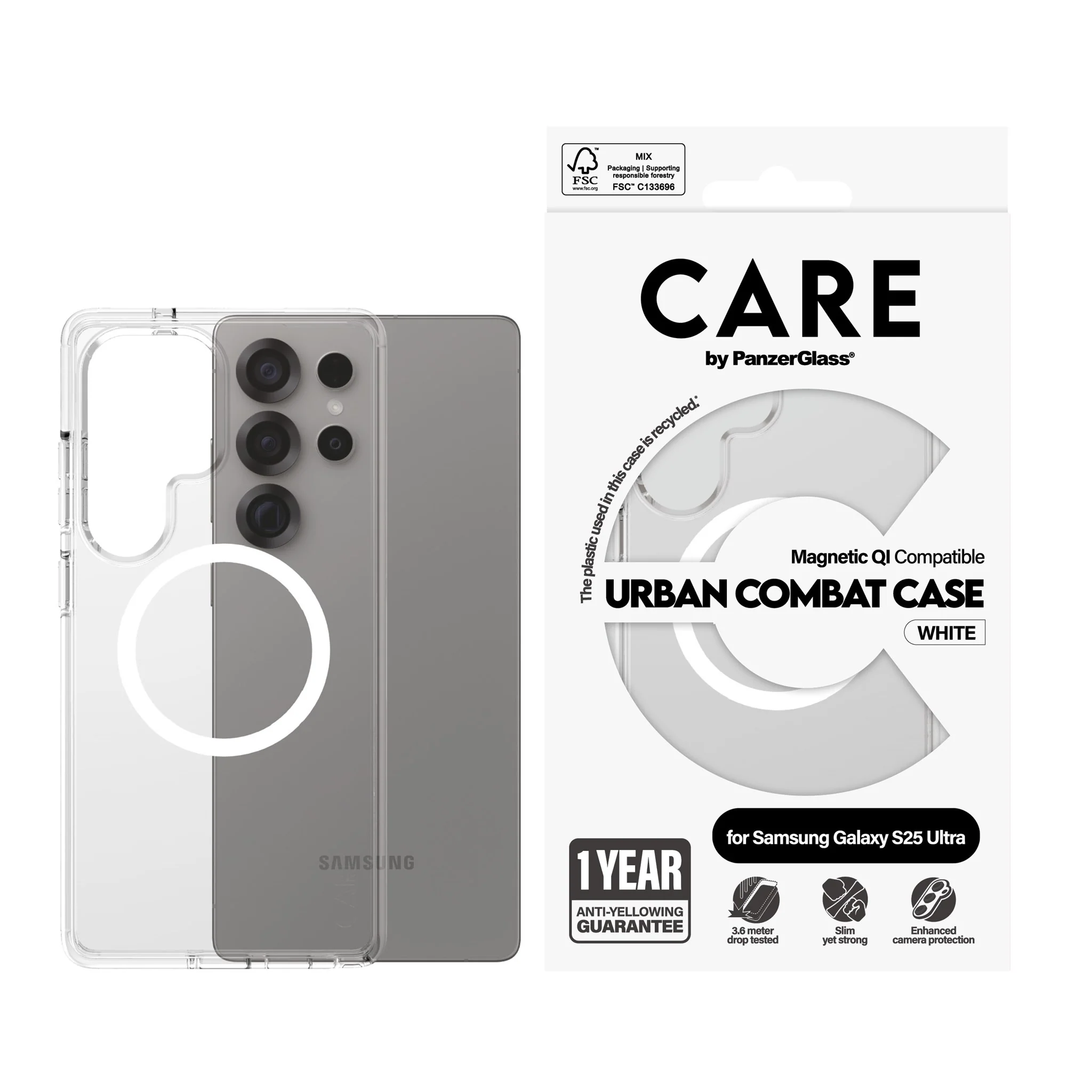 CARE⢠by PanzerGlass® Urban Combat Case Transparent w. White Qi Compatible Samsung Galaxy S25 Ultra - Image 2
