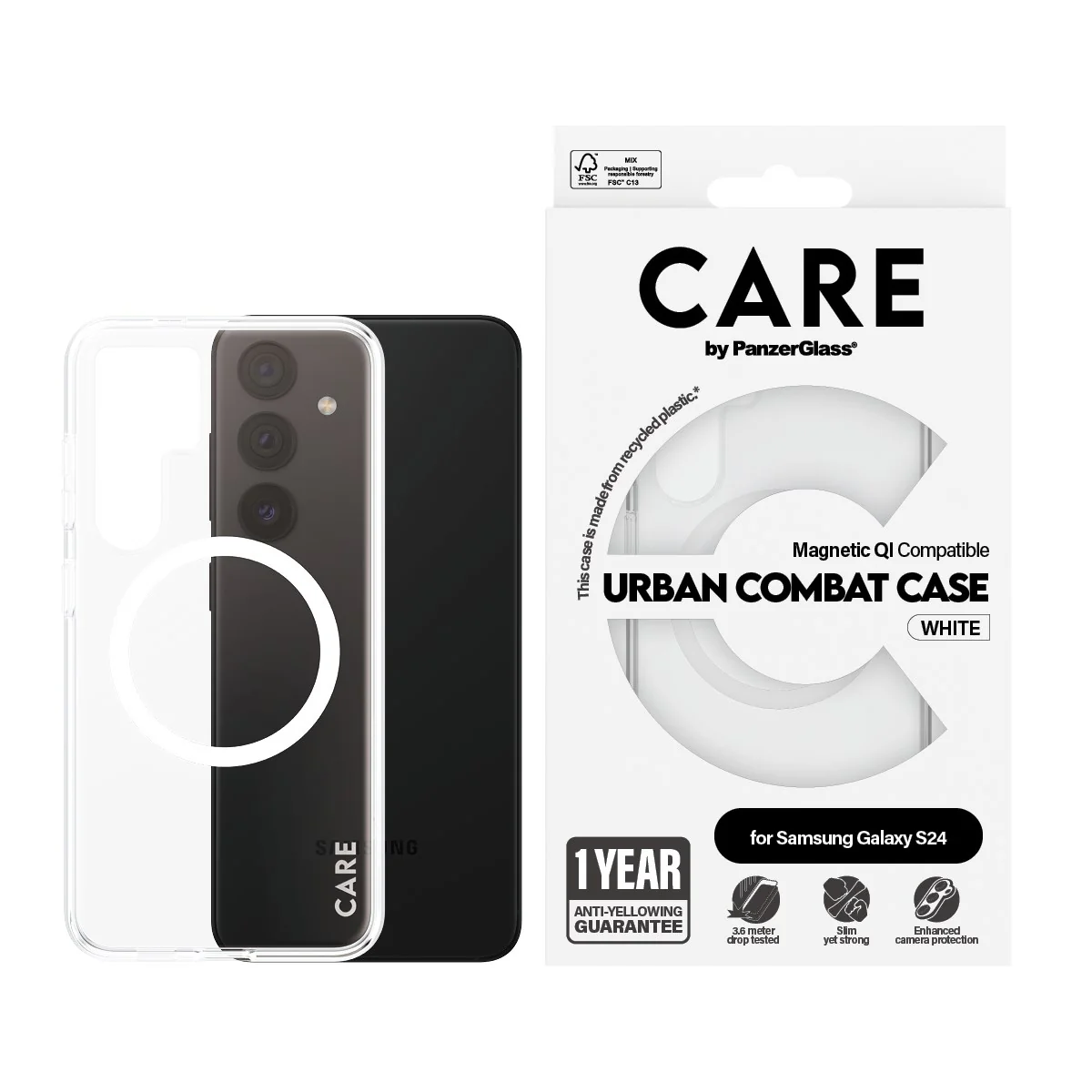 CARE⢠by PanzerGlass® Urban Combat Case Transparent w. White Qi Compatible Samsung Galaxy S24 - Image 2