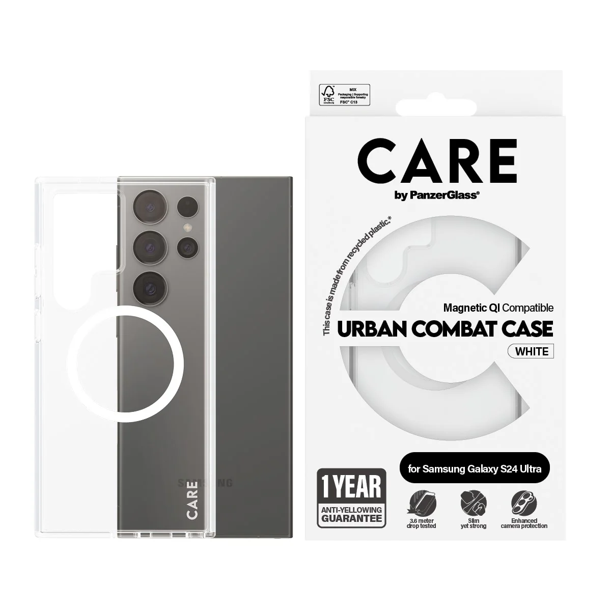 CARE⢠by PanzerGlass® Urban Combat Case Transparent w. White Qi Compatible Samsung Galaxy S24 Ultra - Image 2