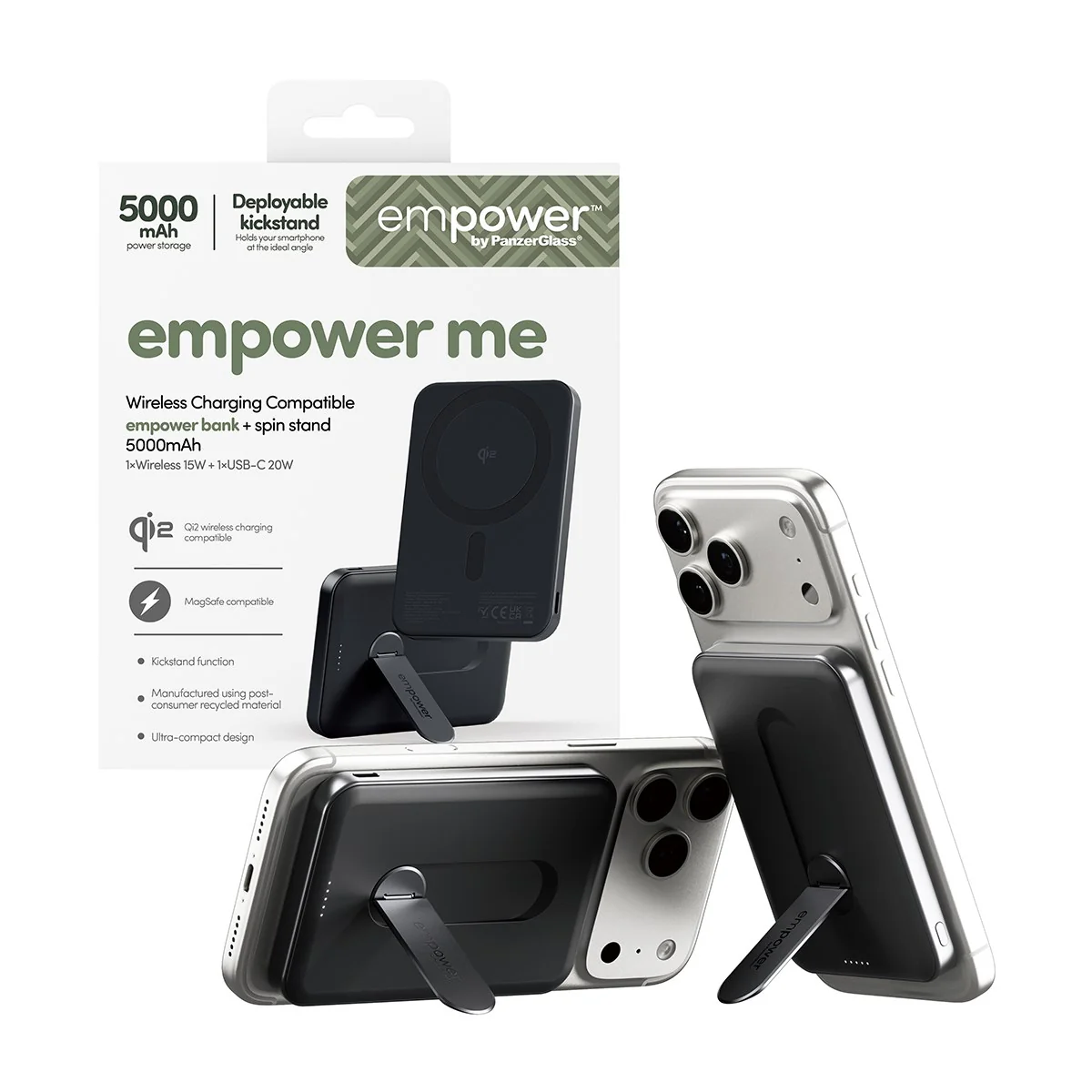 empower™ by PanzerGlass® empower™ Bank w. Spin Stand | 5000mAh | Space Black - Image 6