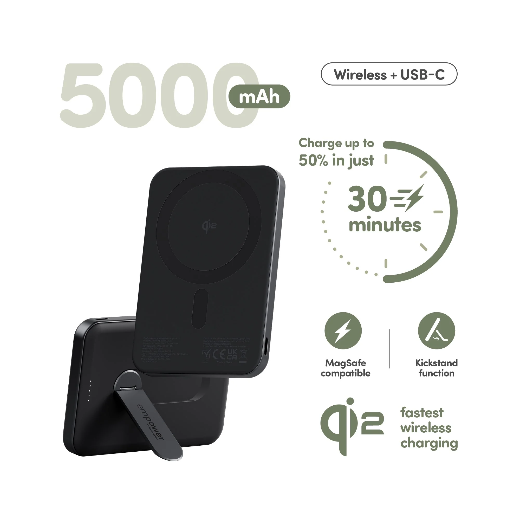 empower™ by PanzerGlass® empower™ Bank w. Spin Stand | 5000mAh | Space Black - Image 8