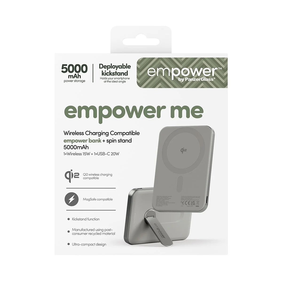 empower™ by PanzerGlass® empower™ Bank w. Spin Stand | 5000mAh | Titanium - Image 3