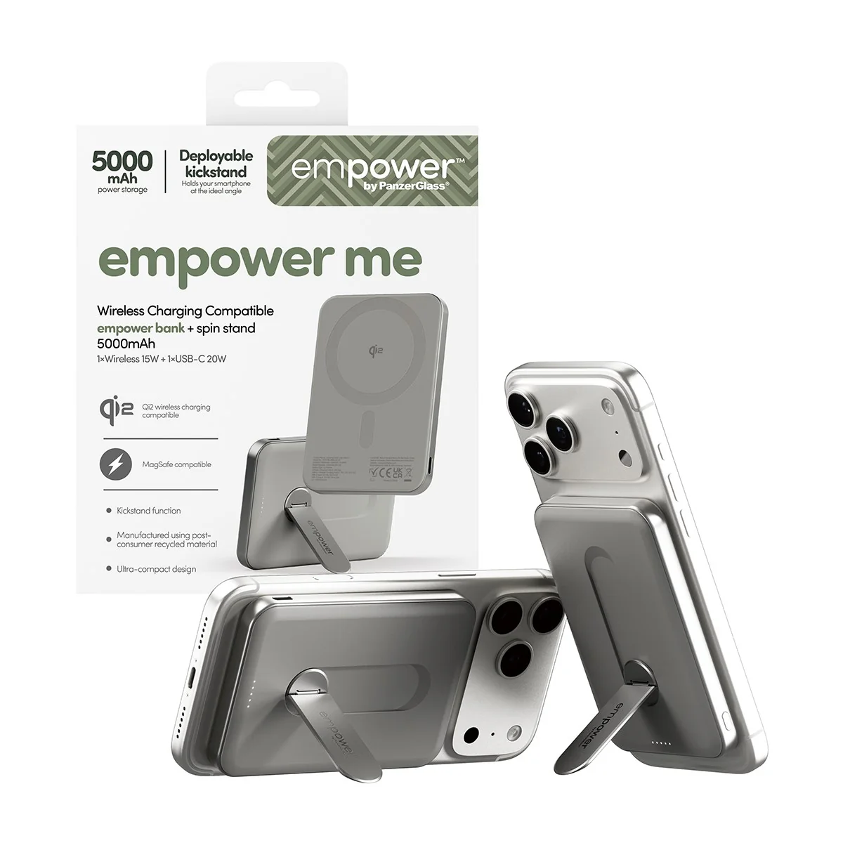 empower™ by PanzerGlass® empower™ Bank w. Spin Stand | 5000mAh | Titanium - Image 6