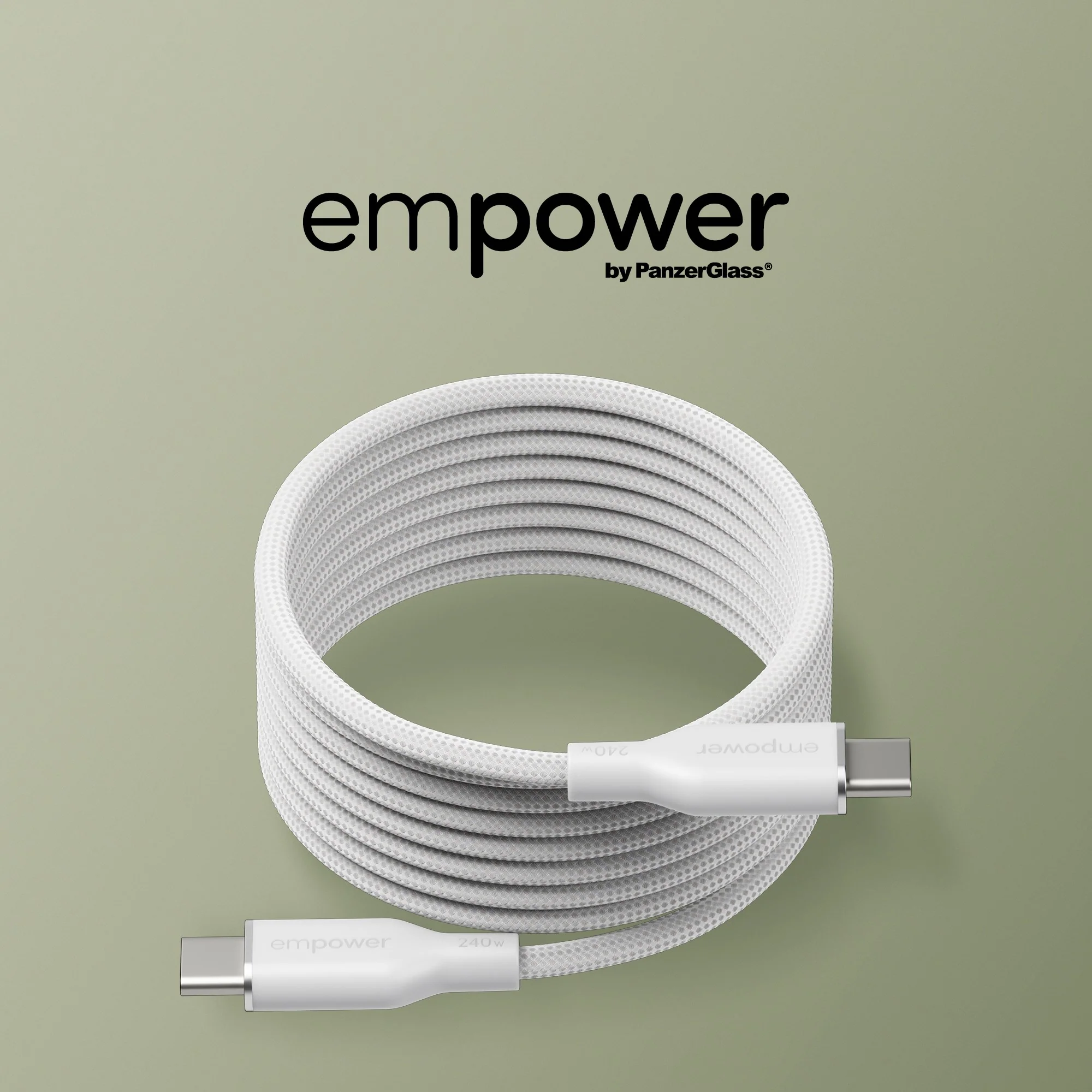 empower™ by PanzerGlass® Magnetic 240W USB-C to USB-C Cable | USB 2.0 | 1.5M | Silver White - Image 10