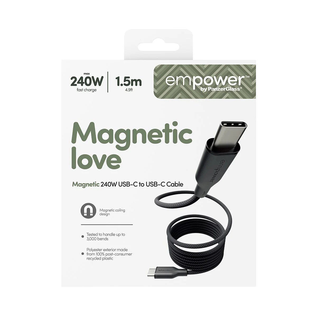 empower™ by PanzerGlass® Magnetic 240W USB-C to USB-C Cable | USB 2.0 | 1.5M | Space Black - Image 3