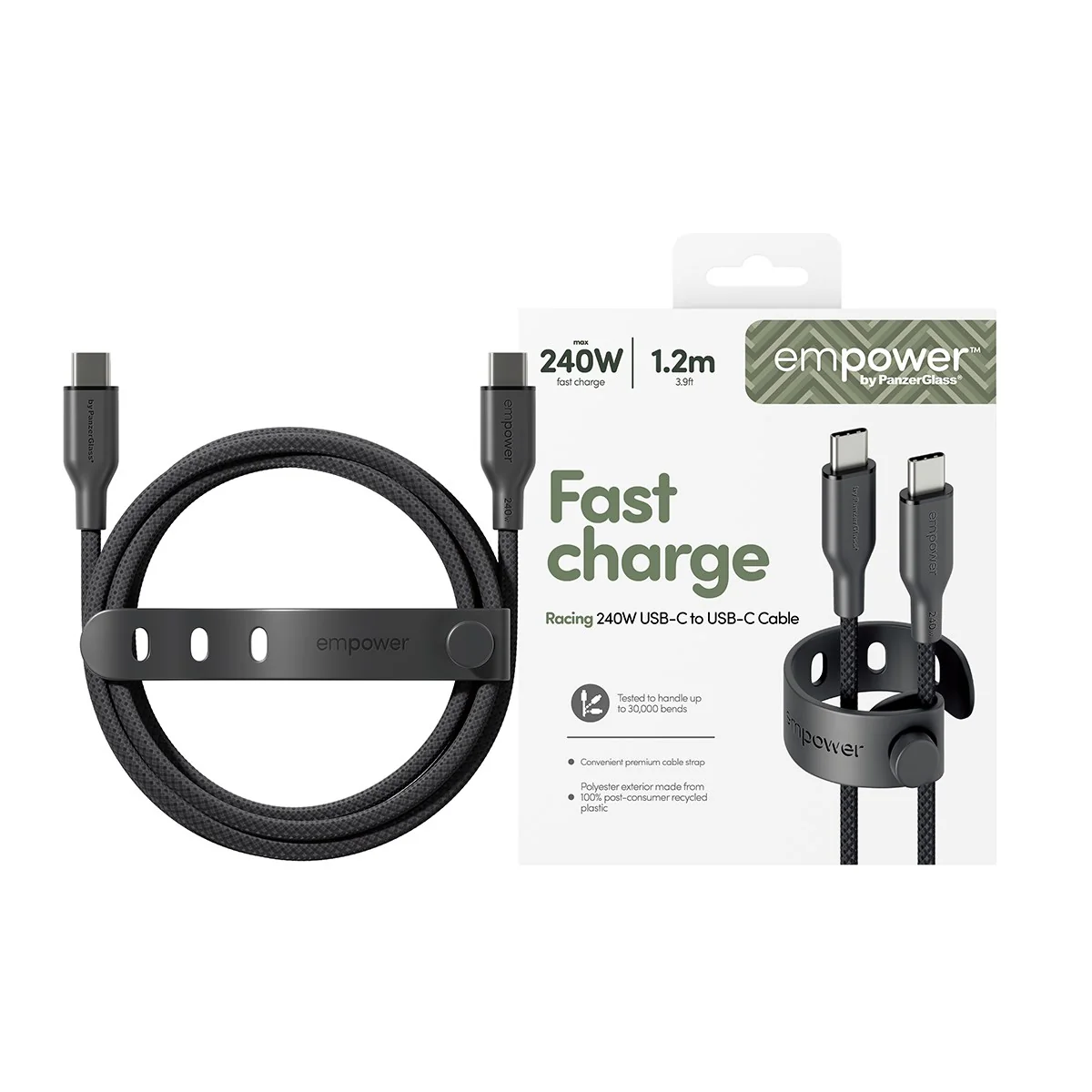 empower™ by PanzerGlass® Racing 240W USB-C to USB-C Cable | USB 2.0 | 1.2M | Space Black - Image 2