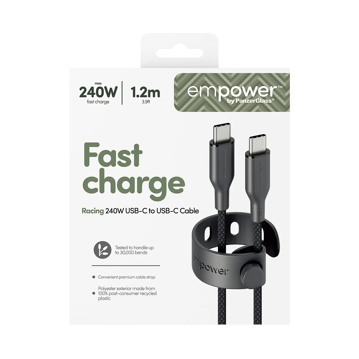 empower™ by PanzerGlass® Racing 240W USB-C to USB-C Cable | USB 2.0 | 1.2M | Space Black - Image 3