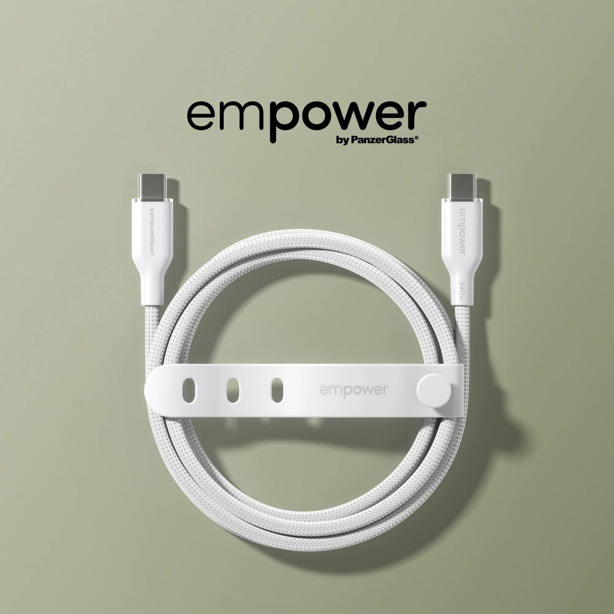 empower™ by PanzerGlass® Racing 240W USB-C to USB-C Cable | USB 2.0 | 2M | Silver White - Image 11