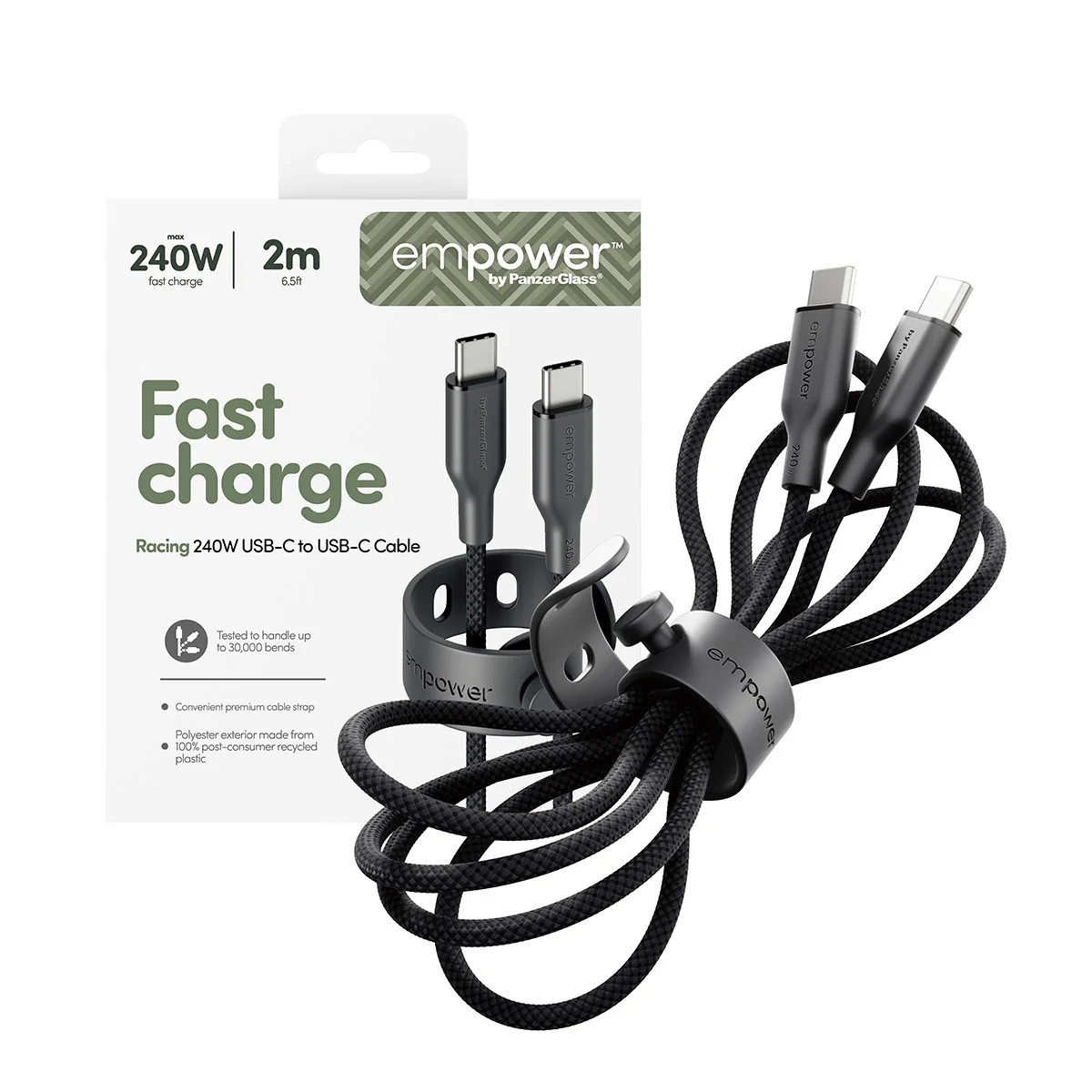empower™ by PanzerGlass® Racing 240W USB-C to USB-C Cable | USB 2.0 | 2M | Space Black - Image 5