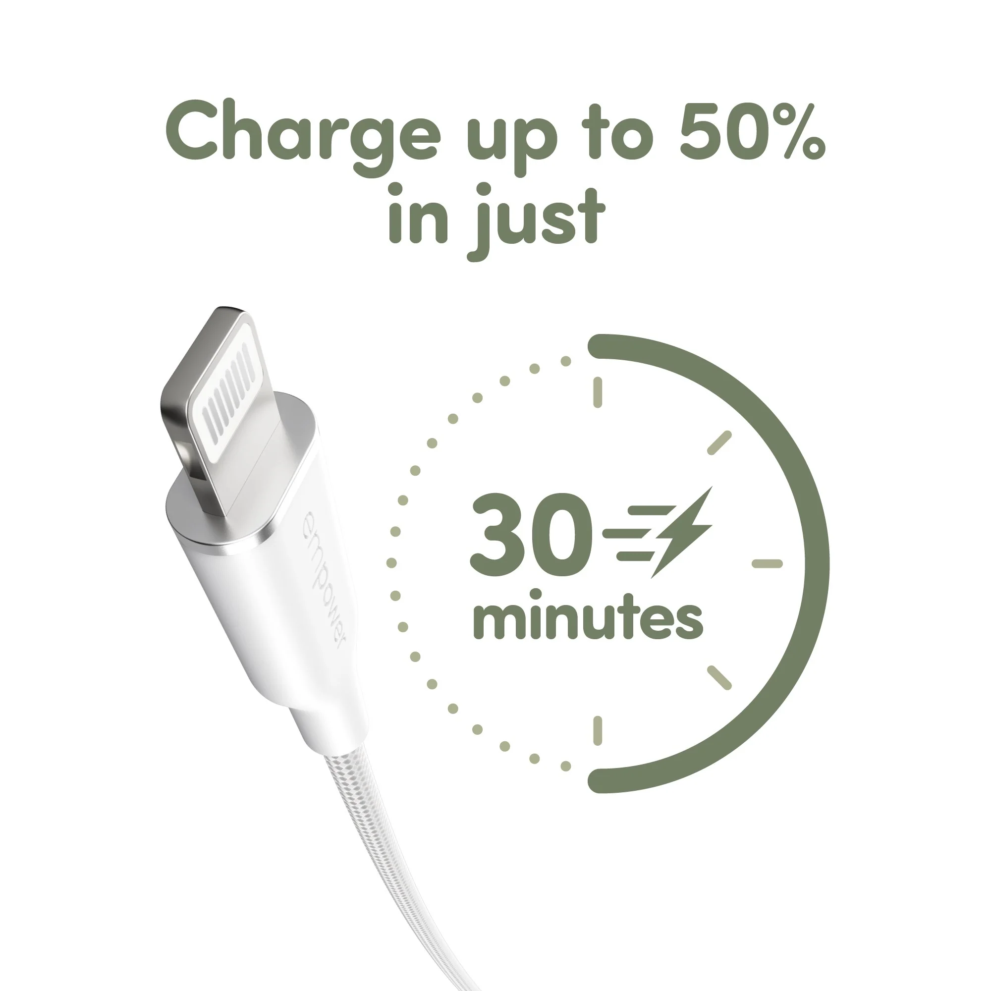 empower™ by PanzerGlass® Racing 60W USB-C to Lightning Cable | USB 2.0 | 1.2M | Silver White - Image 10