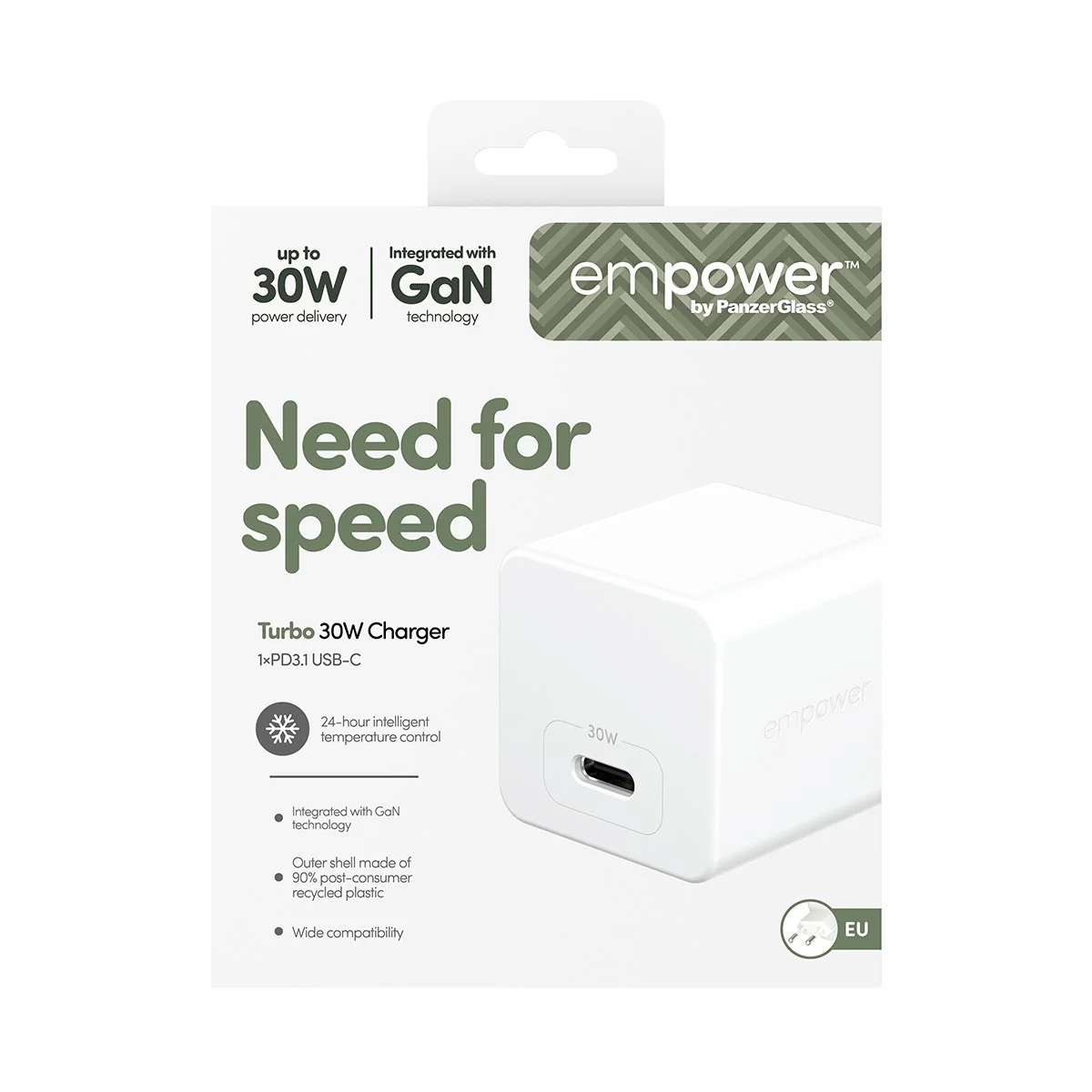 empower™ by PanzerGlass® Turbo 30W Charger Single USB-C | EU Plug | Silver White - Image 3