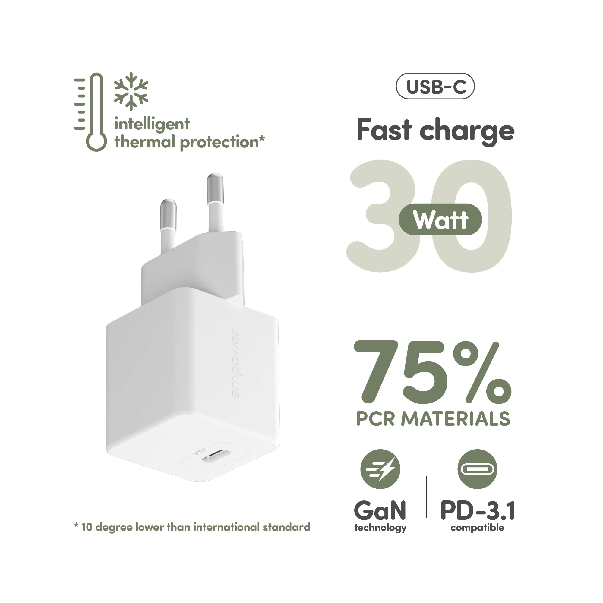 empower™ by PanzerGlass® Turbo 30W Charger Single USB-C | EU Plug | Silver White - Image 7