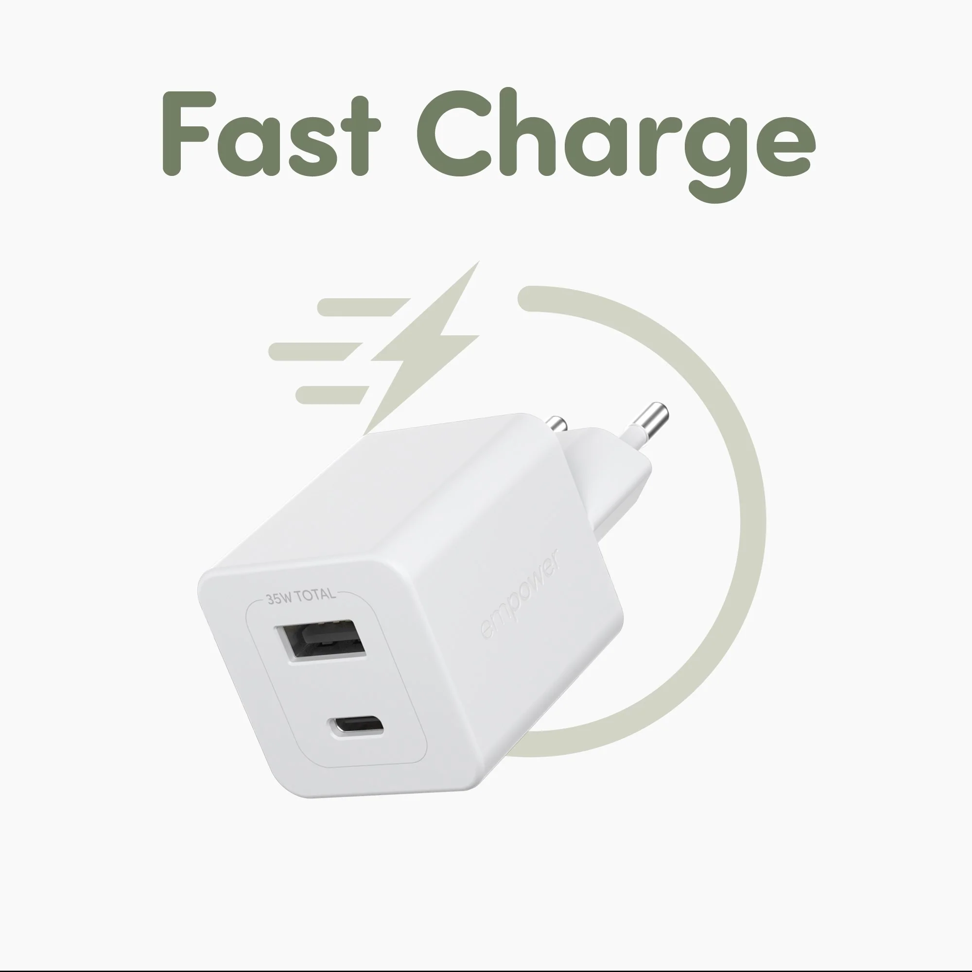 empower™ by PanzerGlass® Turbo 35W Charger incl. USB-C + USB-A | EU Plug | Silver White - Image 9