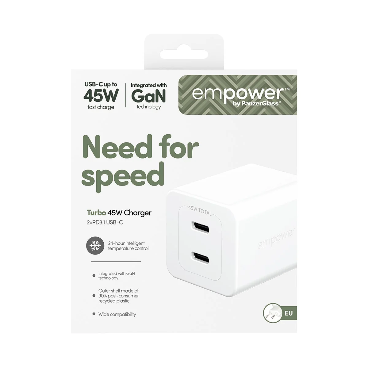 empower™ by PanzerGlass® Turbo 45W Charger incl. 2 x USB-C | EU Plug | Silver White - Image 3