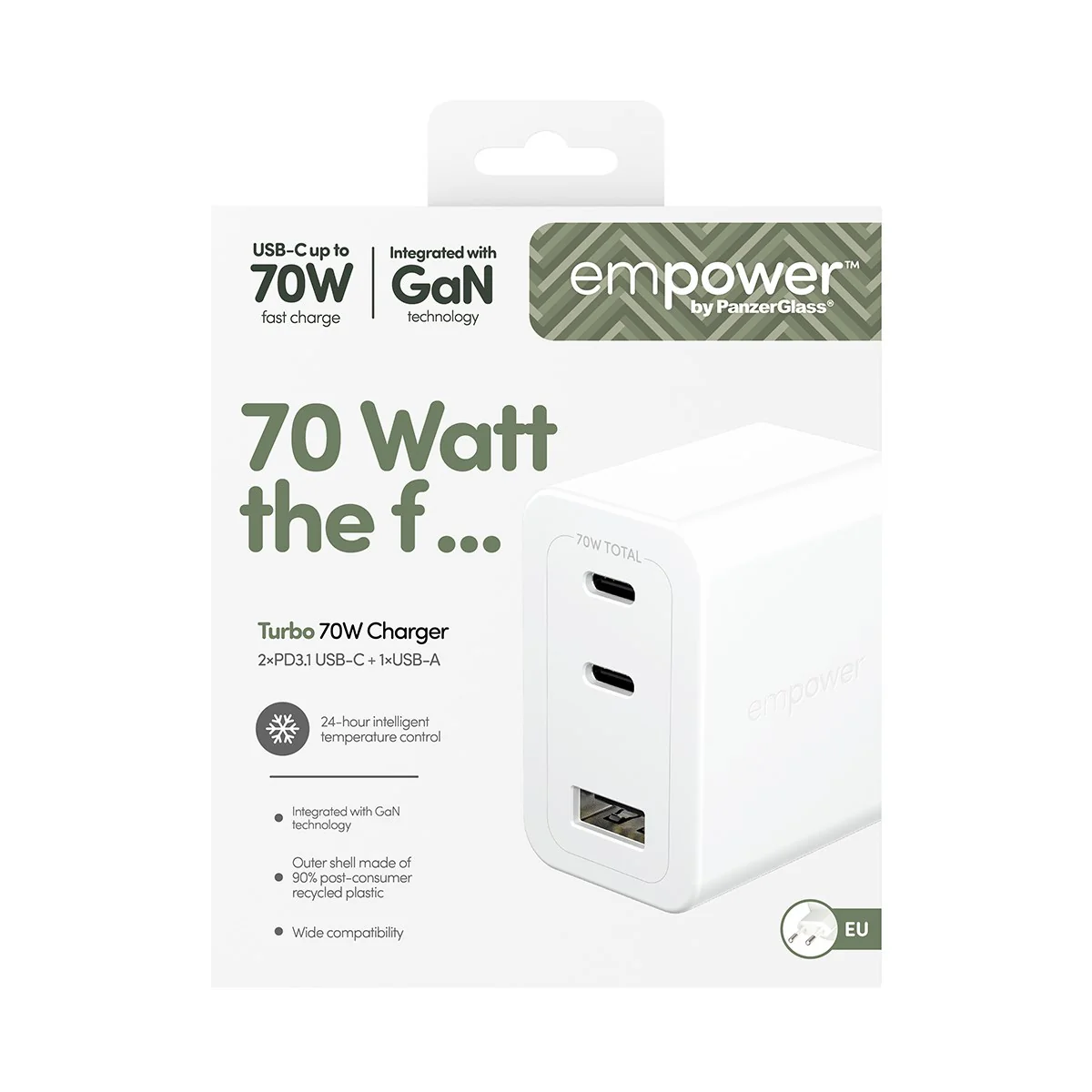empower™ by PanzerGlass® Turbo 70W Multiple Charger incl. 2 x USB-C + USB-A | EU Plug | Silver White - Image 3