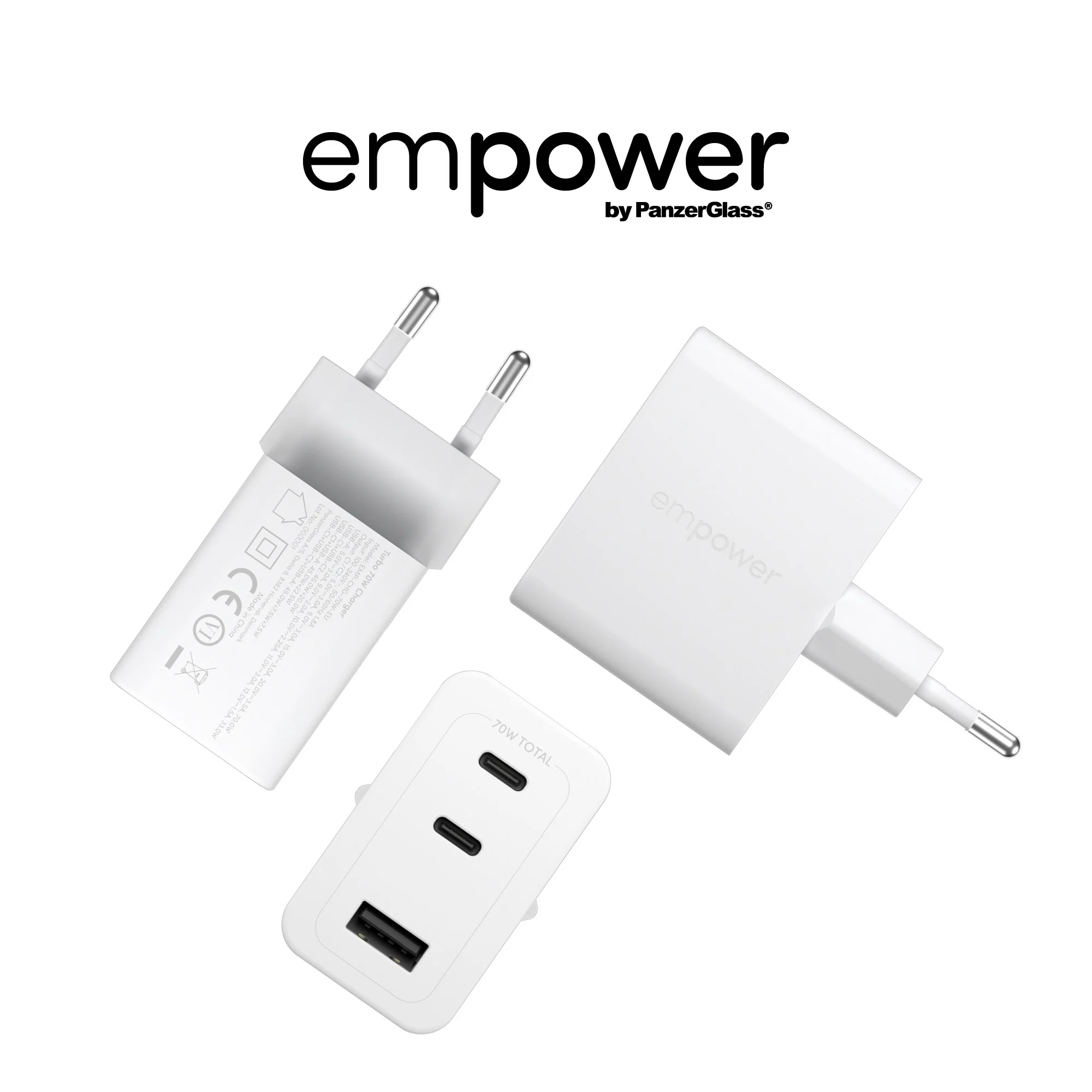 empower™ by PanzerGlass® Turbo 70W Multiple Charger incl. 2 x USB-C + USB-A | EU Plug | Silver White - Image 8