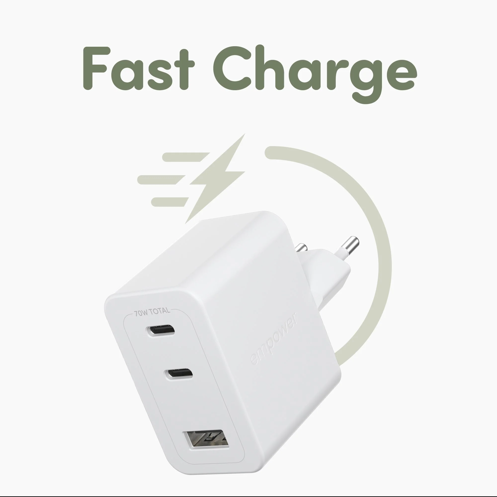 empower™ by PanzerGlass® Turbo 70W Multiple Charger incl. 2 x USB-C + USB-A | EU Plug | Silver White - Image 9