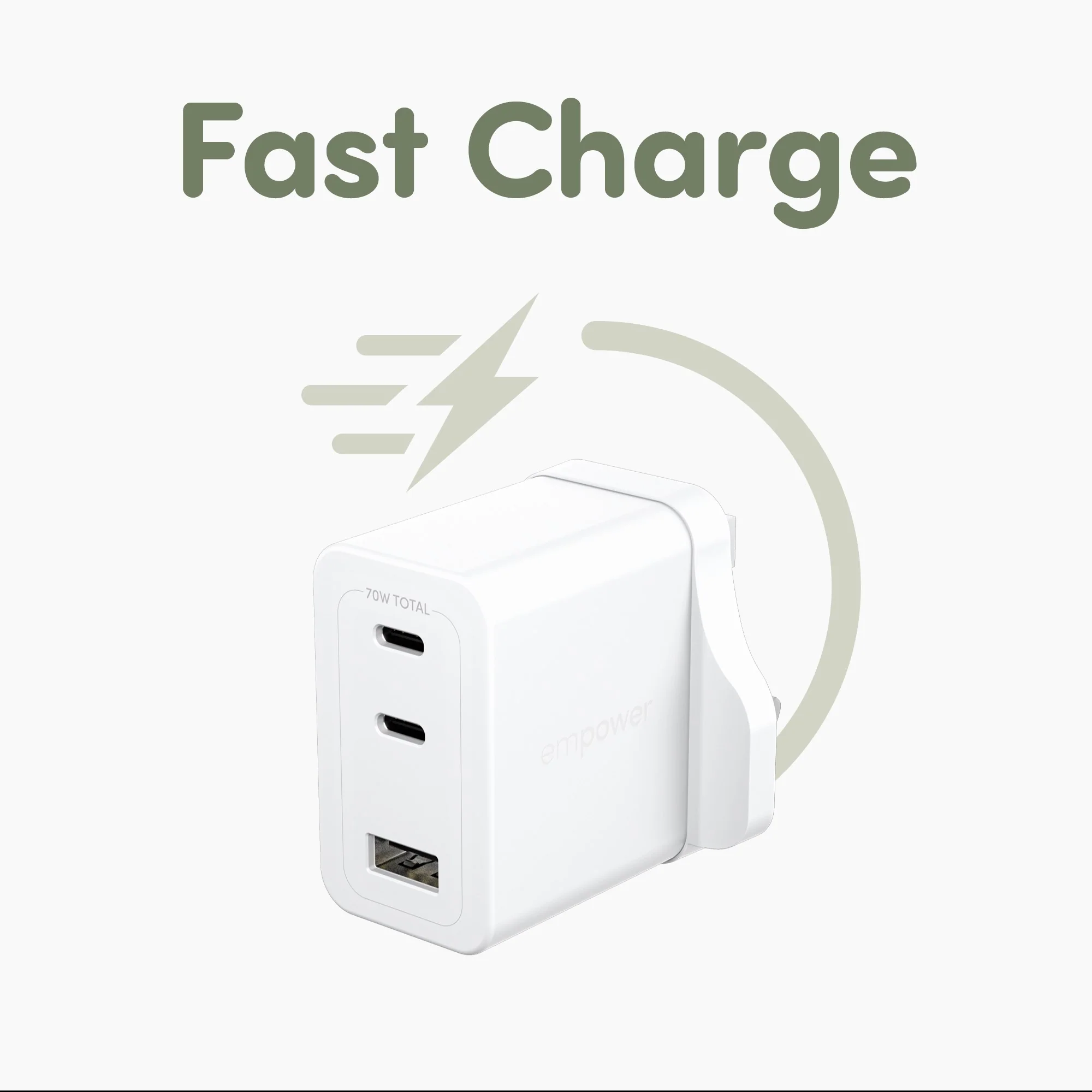 empower™ by PanzerGlass® Turbo 70W Multiple Charger incl. 2 x USB-C + USB-A | UK Plug | Silver White - Image 8