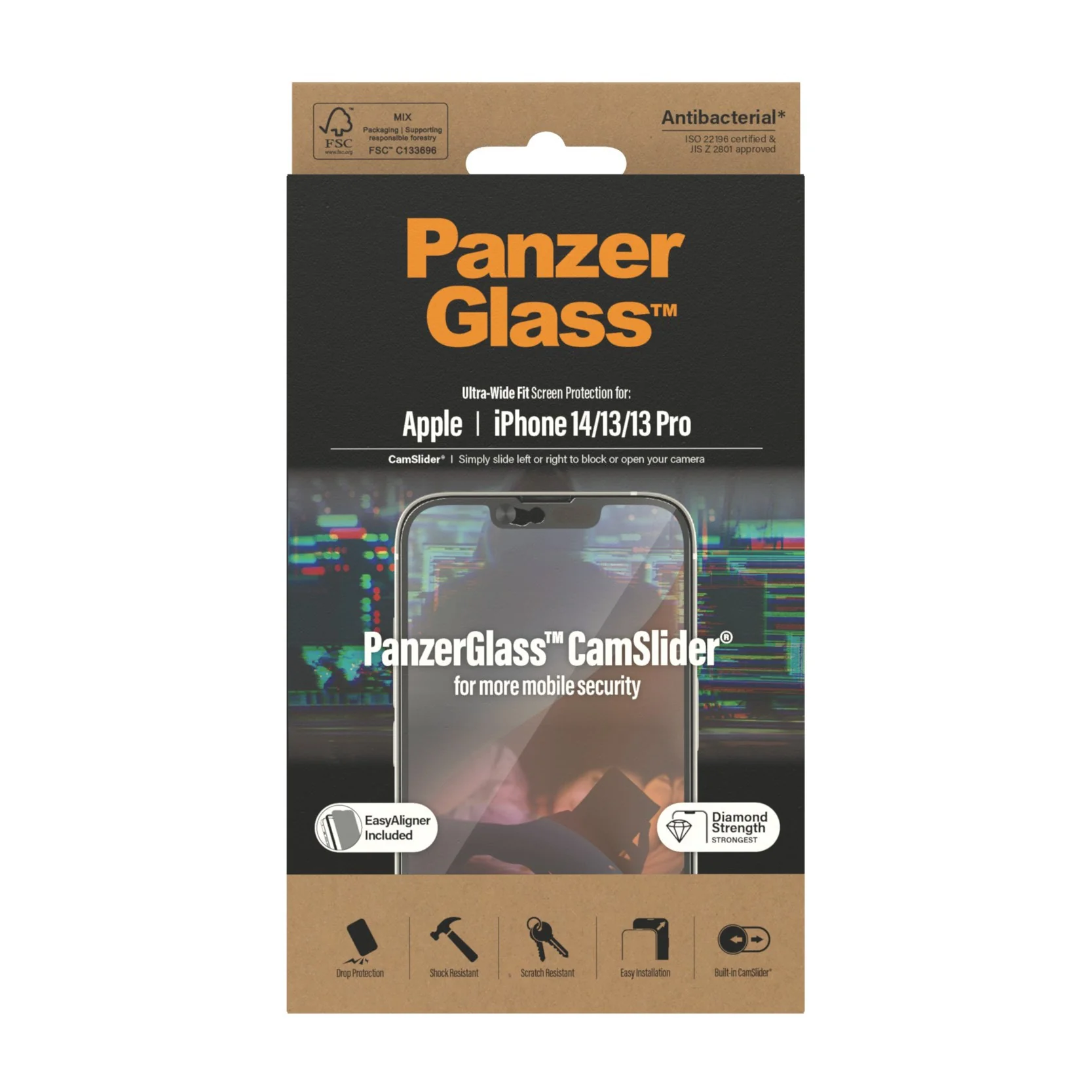 PanzerGlassĀ® CamSliderĀ® Screen Protector iPhone 14 | 13 | 13 Pro | Ultra-Wide Fit w. EasyAligner - Image 3
