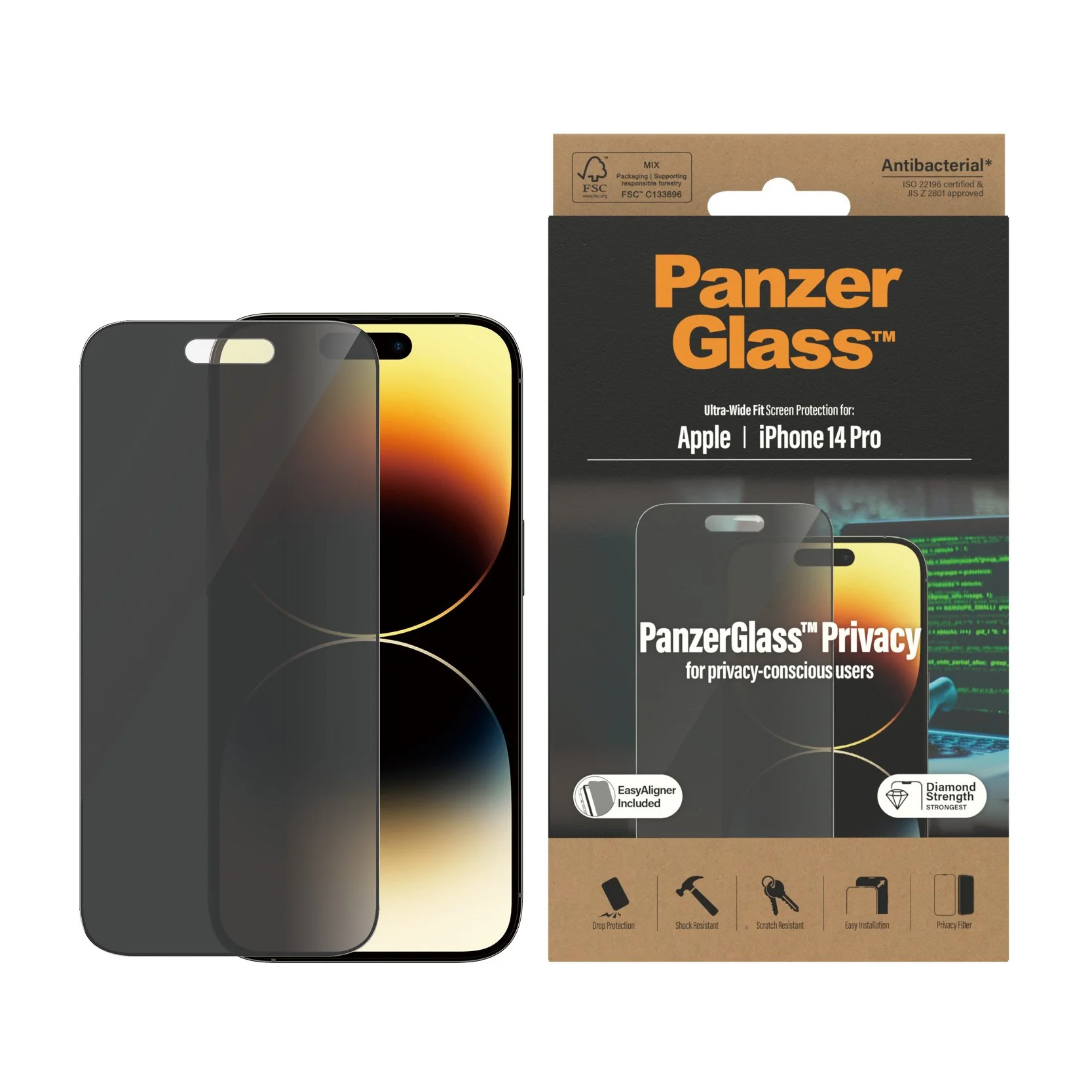 PanzerGlass® Privacy Screen Protector iPhone 14 Pro | Ultra-Wide Fit w. EasyAligner - Image 2
