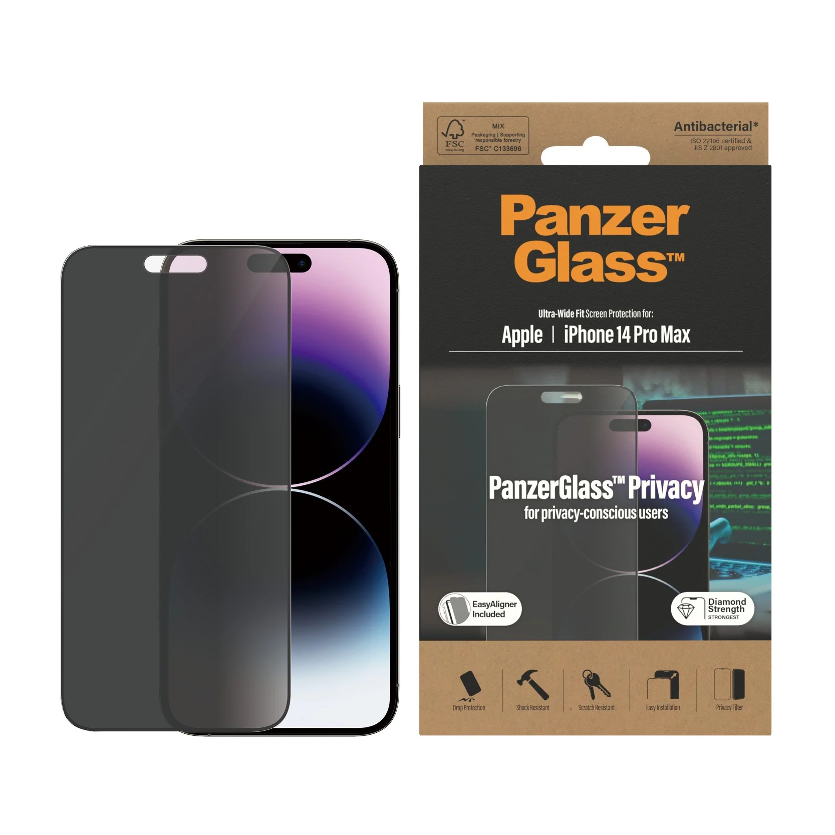 PanzerGlass® Privacy Screen Protector iPhone 14 Pro Max | Ultra-Wide Fit w. EasyAligner - Image 2