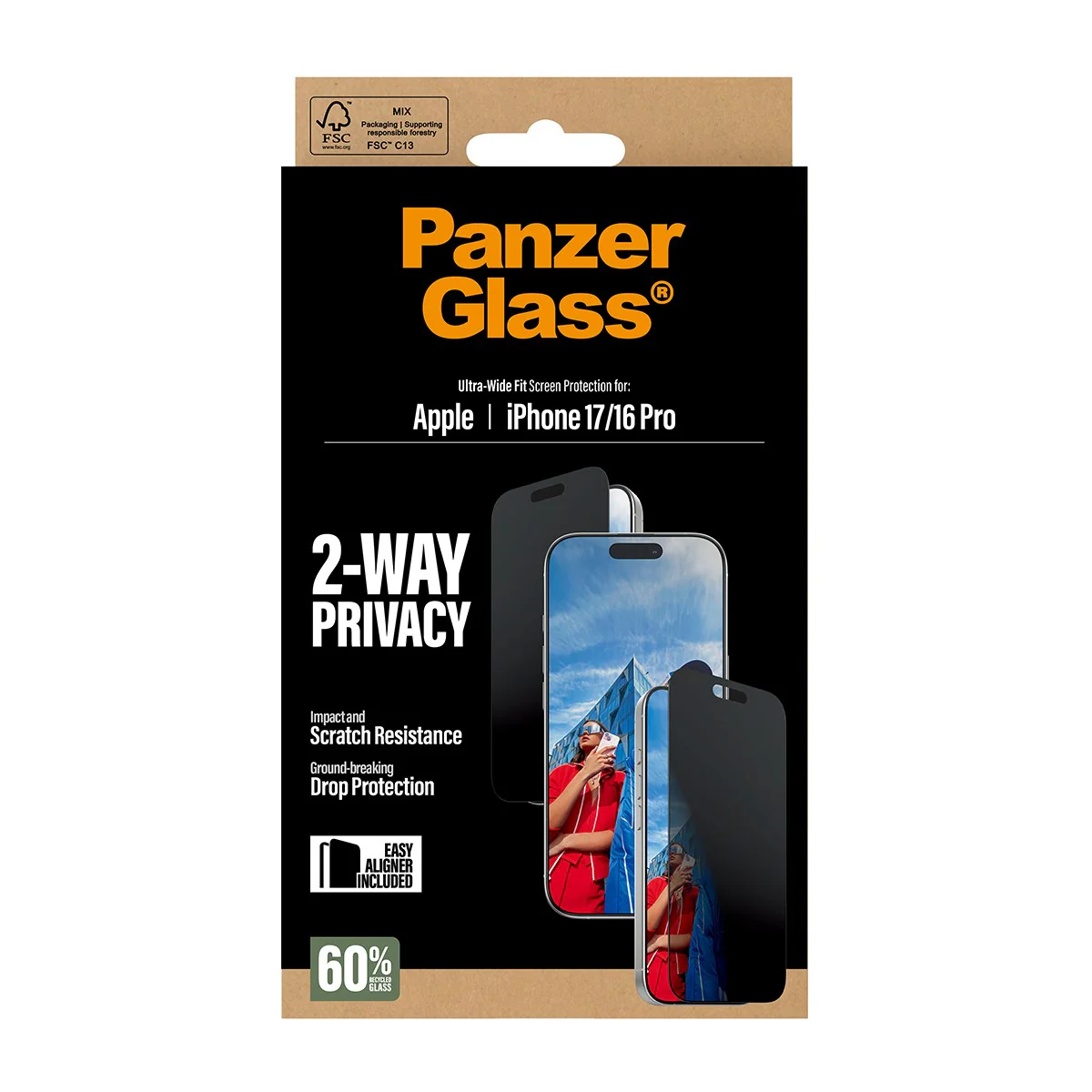 PanzerGlass® 2-Way Privacy Screen Protector iPhone 17 | iPhone 16 Pro | Ultra-Wide Fit w. EasyAligner - Image 3