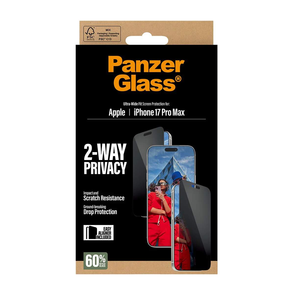 PanzerGlass® 2-Way Privacy Screen Protector iPhone 17 Pro Max | Ultra-Wide Fit w. EasyAligner - Image 3