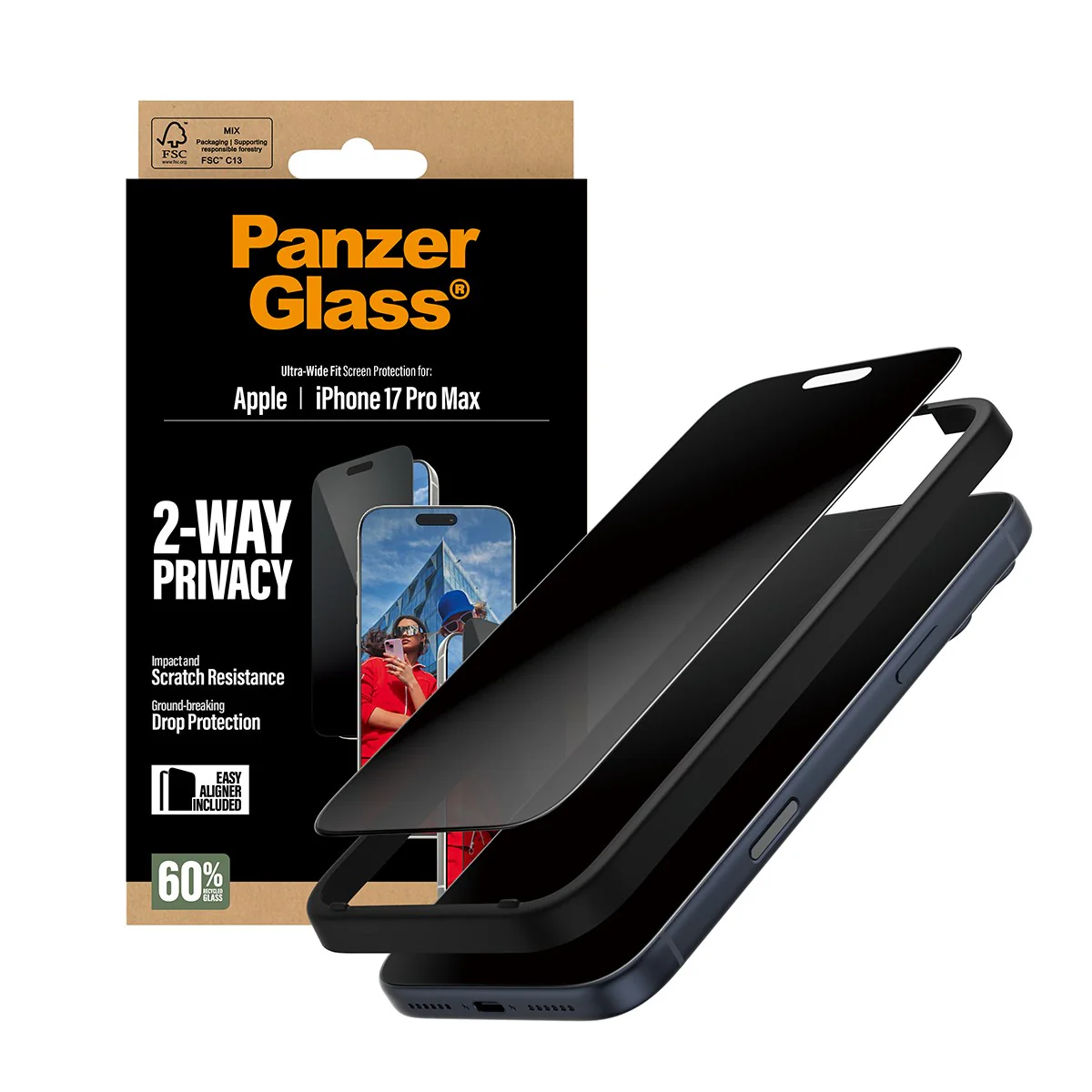 PanzerGlass® 2-Way Privacy Screen Protector iPhone 17 Pro Max | Ultra-Wide Fit w. EasyAligner - Image 6