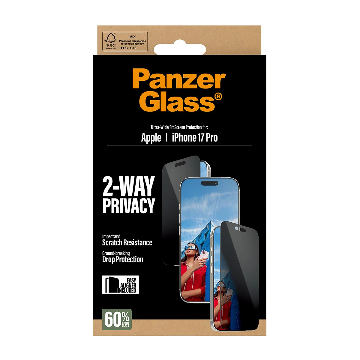 PanzerGlass® 2-Way Privacy Screen Protector iPhone 17 Pro | Ultra-Wide Fit w. EasyAligner - Image 3