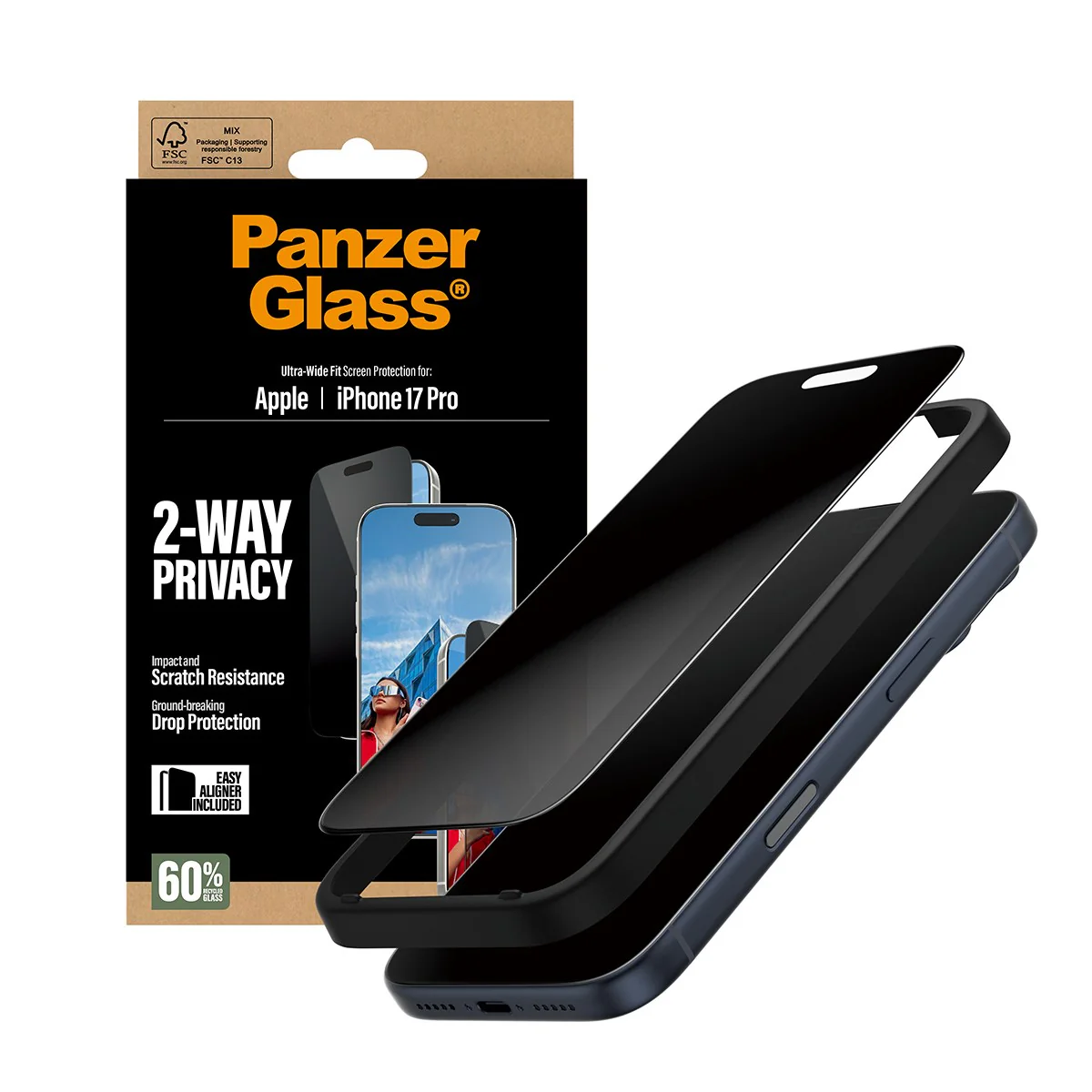 PanzerGlass® 2-Way Privacy Screen Protector iPhone 17 Pro | Ultra-Wide Fit w. EasyAligner - Image 6
