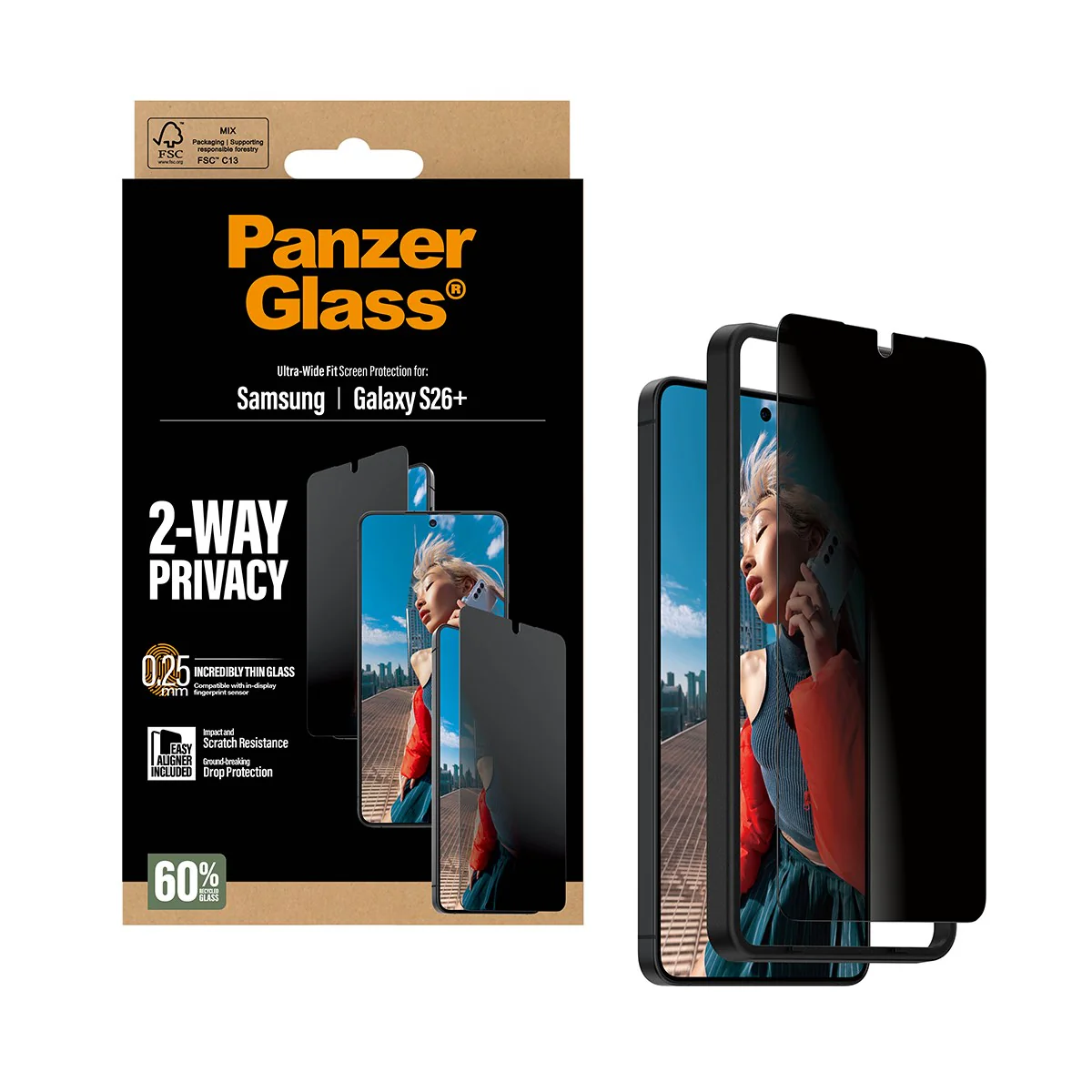 PanzerGlass® 2-Way Privacy Screen Protector Samsung Galaxy S26+ | Ultra-Wide Fit w. EasyAligner - Image 6