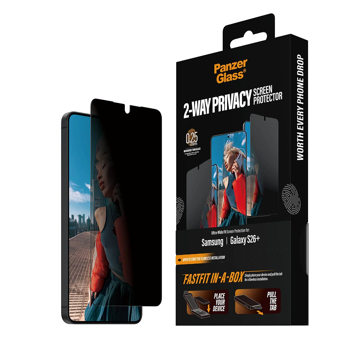 PanzerGlass® 2-Way Privacy Screen Protector Samsung Galaxy S26+ | Ultra-Wide Fit w. FASTFIT IN-A-BOX - Image 7