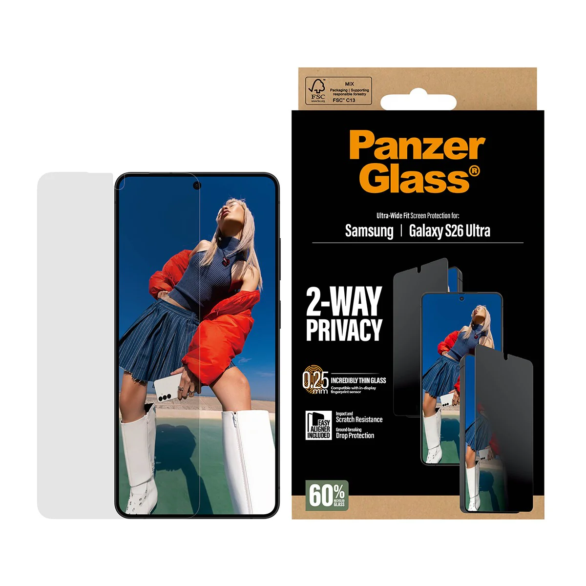 PanzerGlass® 2-Way Privacy Screen Protector Samsung Galaxy S26 Ultra | Ultra-Wide Fit w. EasyAligner - Image 2