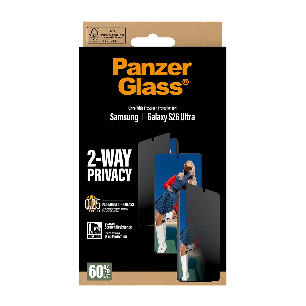 PanzerGlass® 2-Way Privacy Screen Protector Samsung Galaxy S26 Ultra | Ultra-Wide Fit w. EasyAligner - Image 3