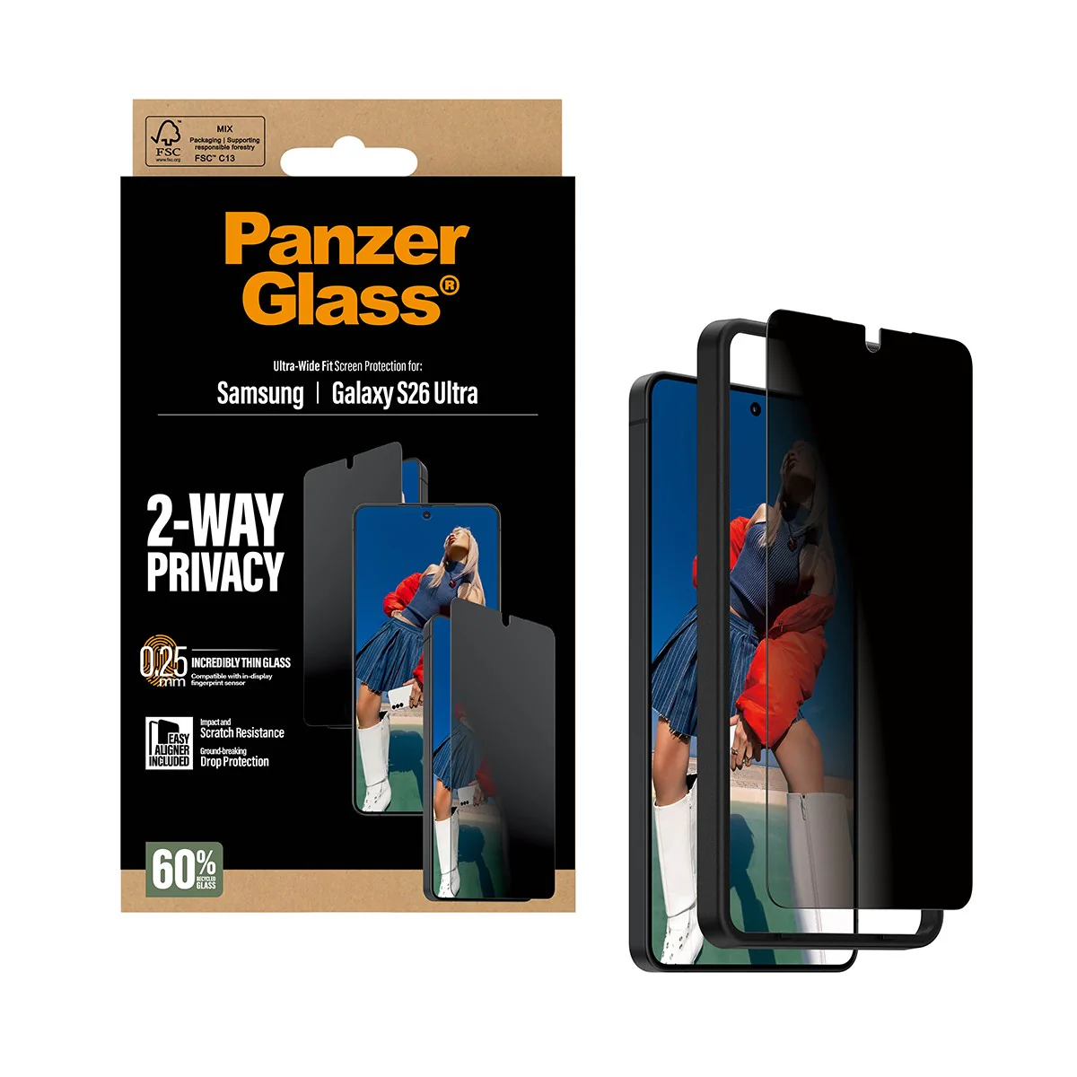 PanzerGlass® 2-Way Privacy Screen Protector Samsung Galaxy S26 Ultra | Ultra-Wide Fit w. EasyAligner - Image 6