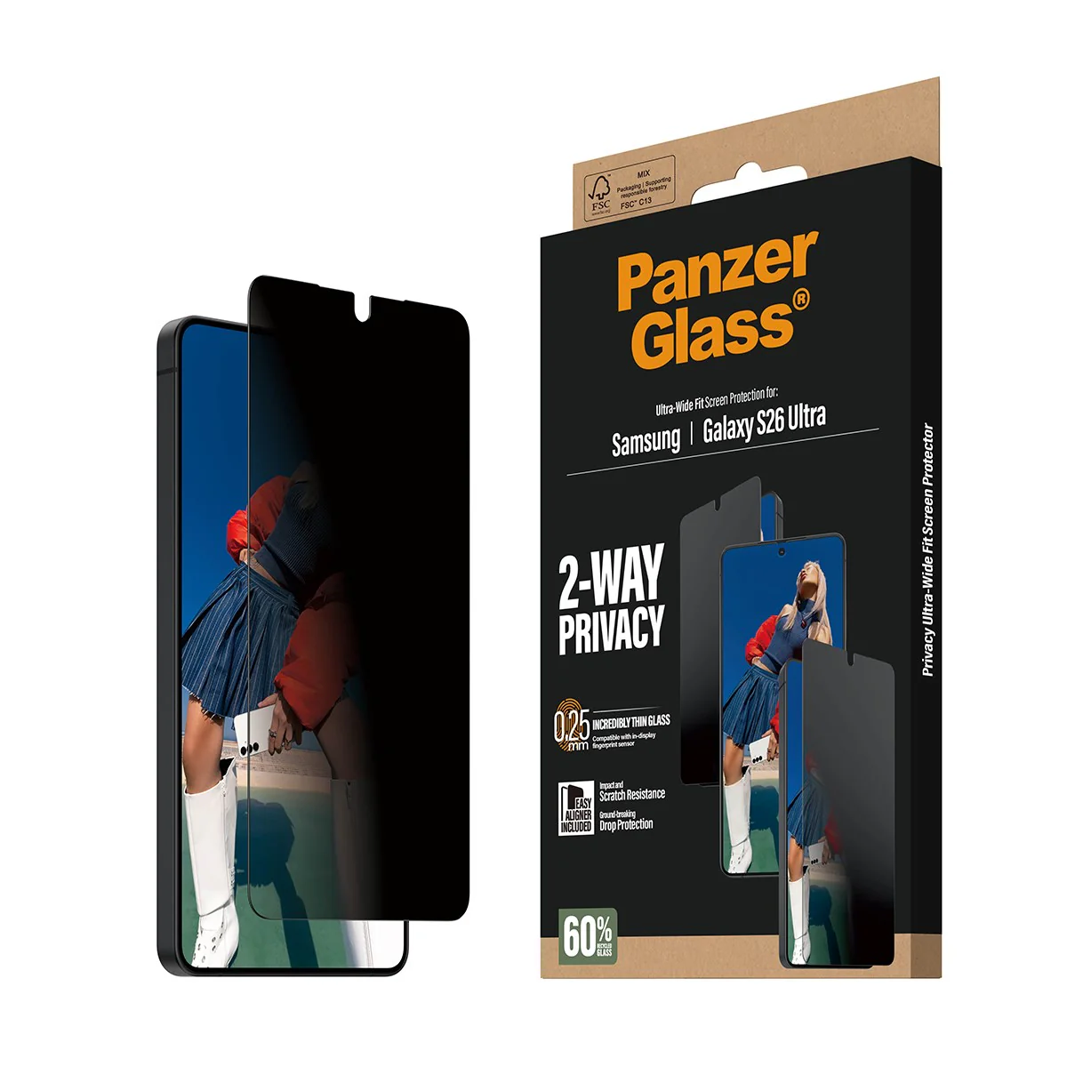 PanzerGlass® 2-Way Privacy Screen Protector Samsung Galaxy S26 Ultra | Ultra-Wide Fit w. EasyAligner - Image 7